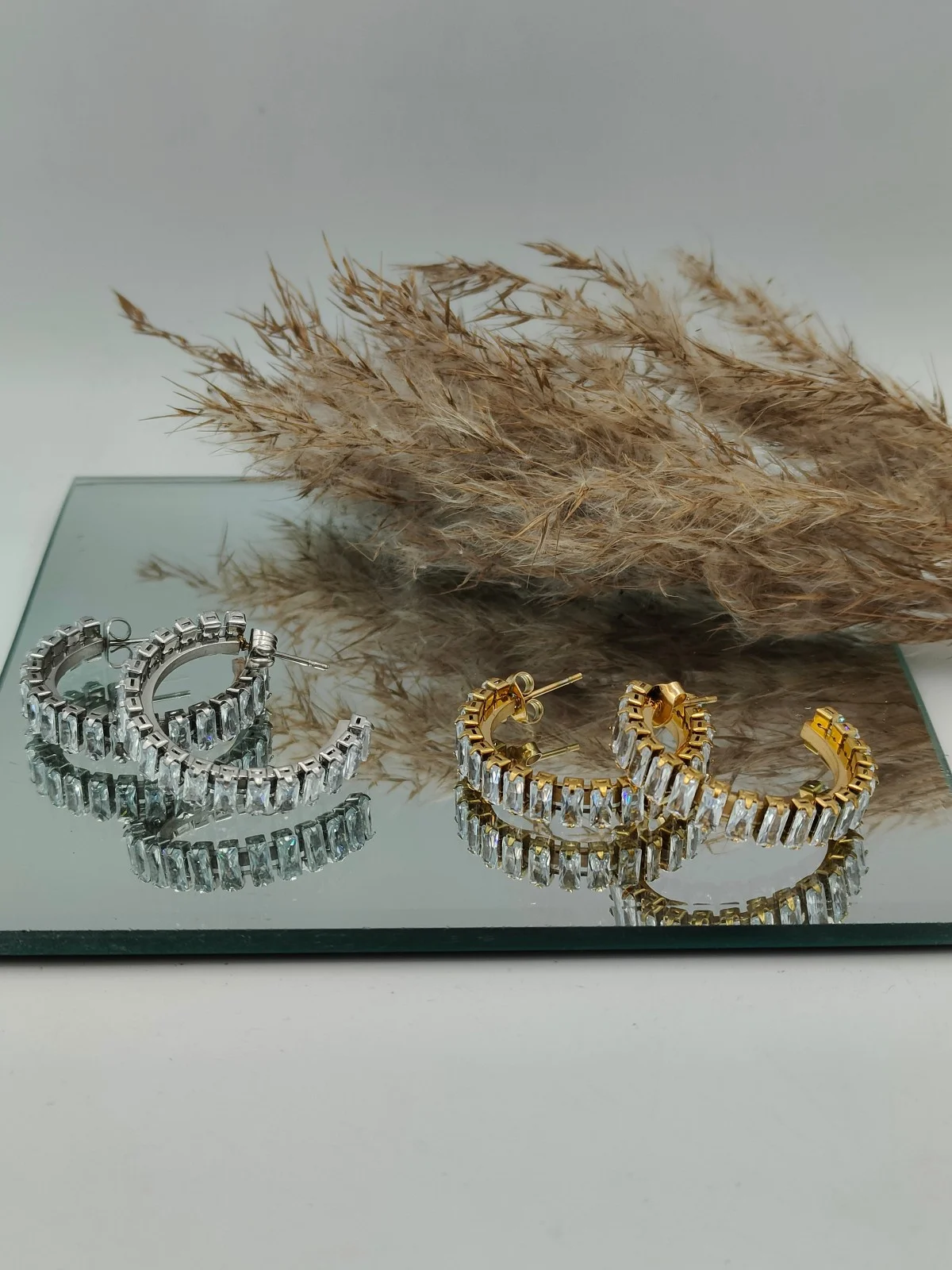 Stainless Steel Hoop Earrings with Zircon by Magis Handmade Jewels – view 3