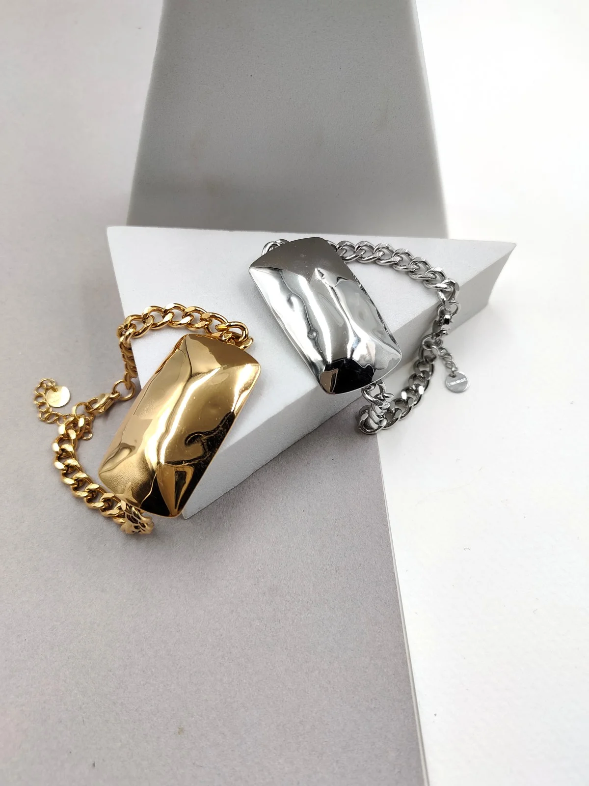 Stainless Steel Bracelet with Hammered Rectangle by Magis Handmade Jewels – view 2