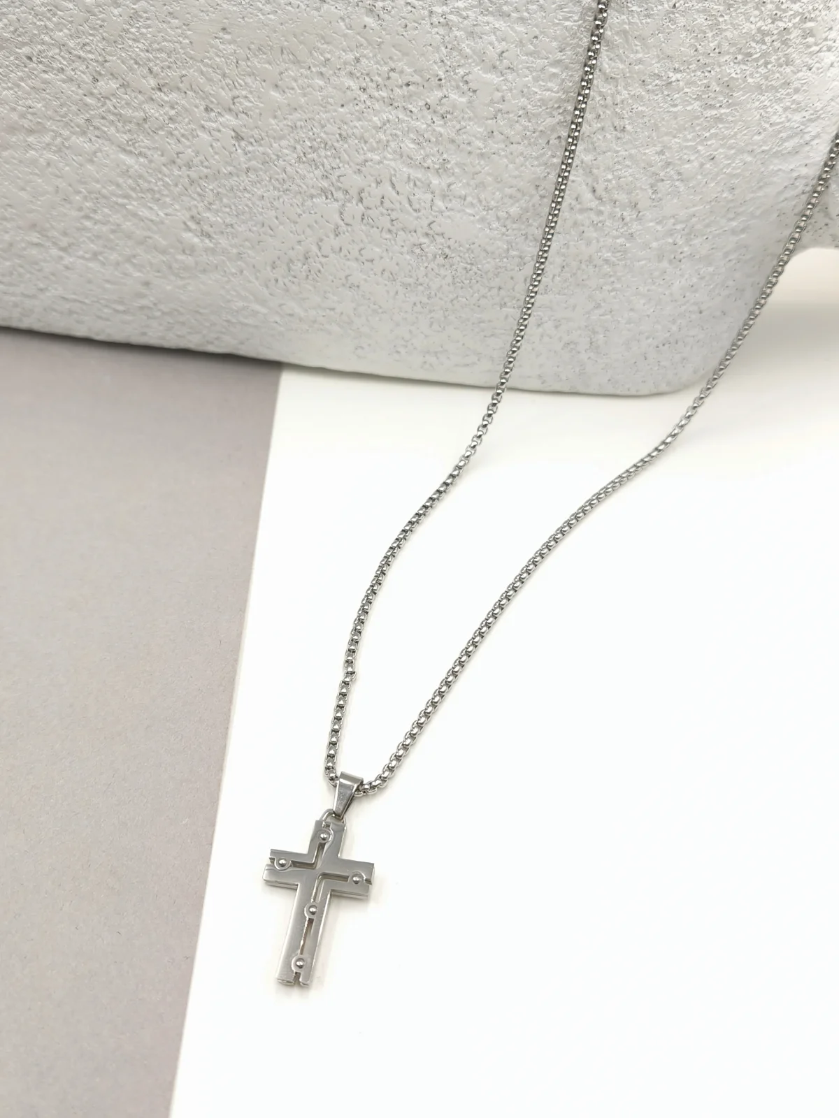 Stainless Steel Necklace with Cross by Magis Handmade Jewels – view 2