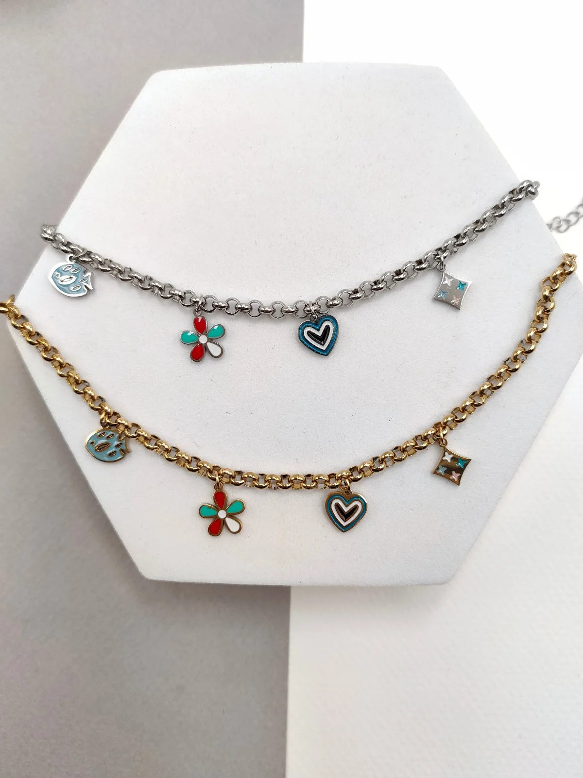 Stainless Steel Bracelet with Drop Details and Enamel by Magis Handmade Jewels – view 2