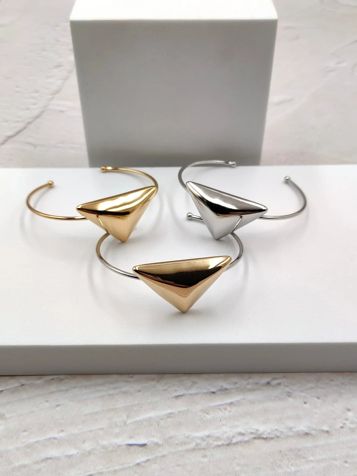 Stainless Steel Bracelet with Domed Triangle by Magis Handmade Jewels – view 2