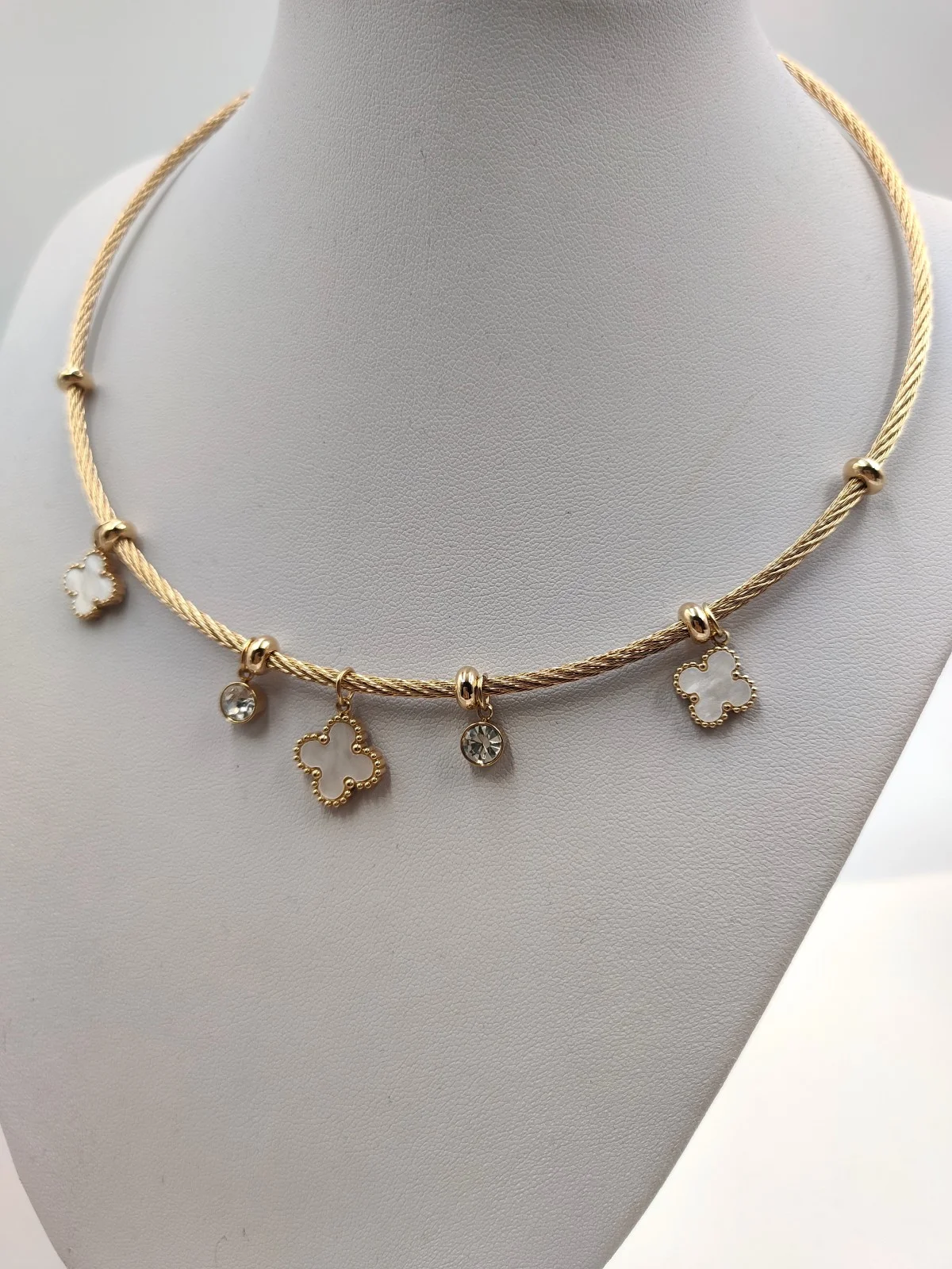 Stainless Steel Choker Necklace with Crosses and Crystals by Magis Handmade Jewels – view 2