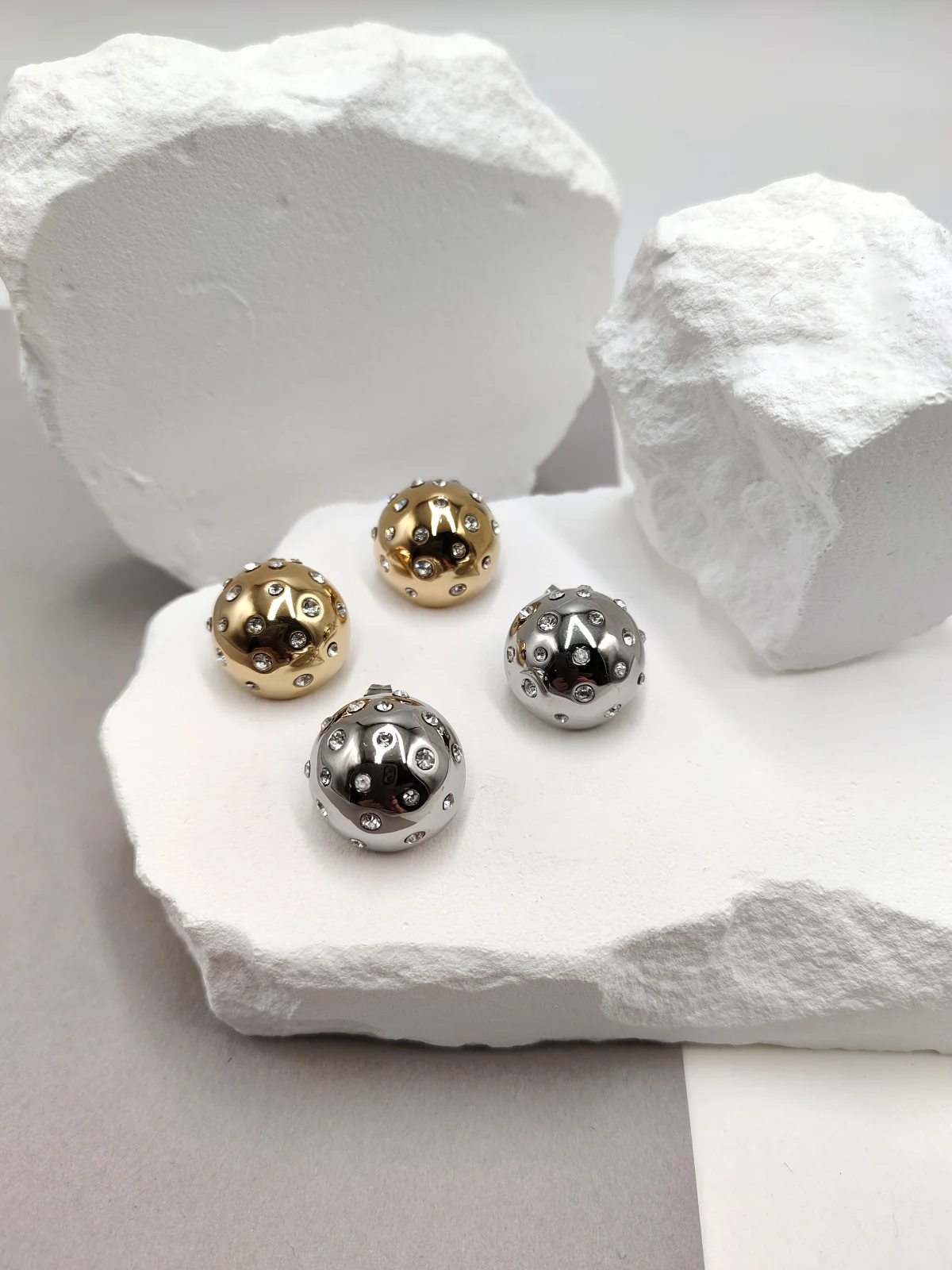 Stainless Steel Domed Earrings with Crystals by Magis Handmade Jewels – view 2