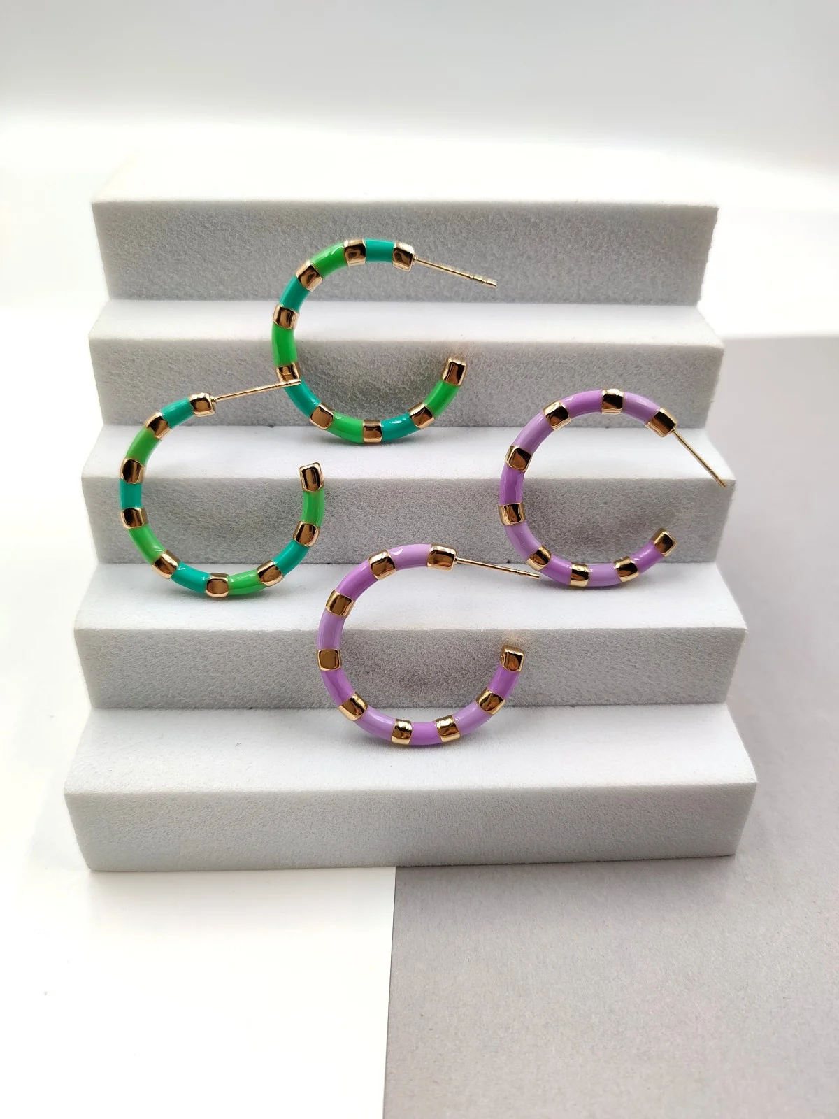 Stainless Steel Hoop Earrings with Enamel by Magis Handmade Jewels – view 3