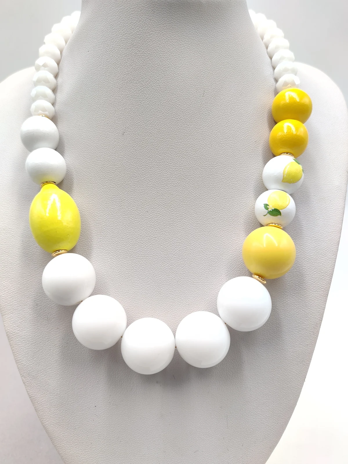 Necklace with Crystals, Acrylic and Wooden Beads #952865