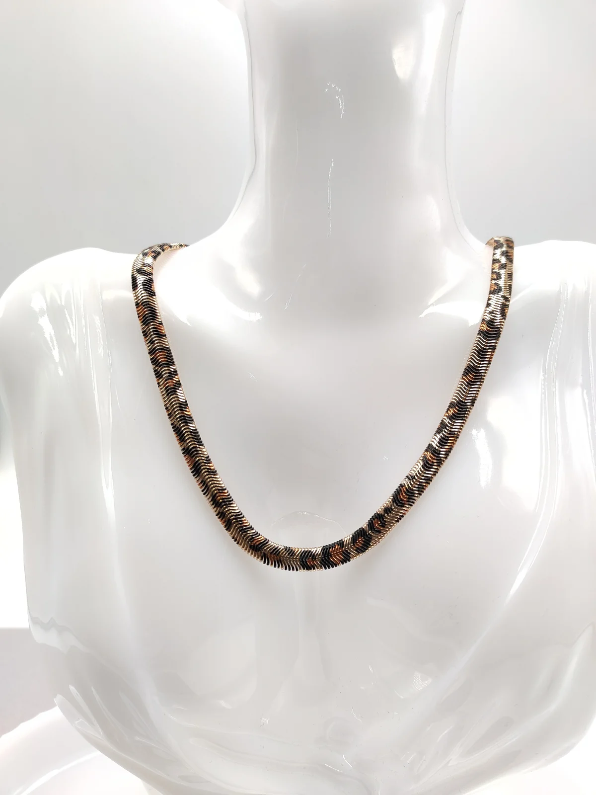 Gold-Plated Chain Necklace with Animal Print Snake #703022