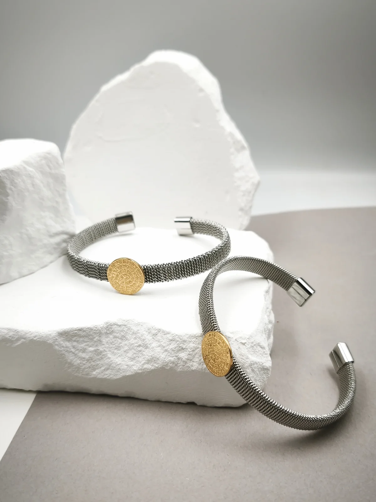 Stainless Steel Two-Tone Bracelet with Embossed Phaistos Disc #723143
