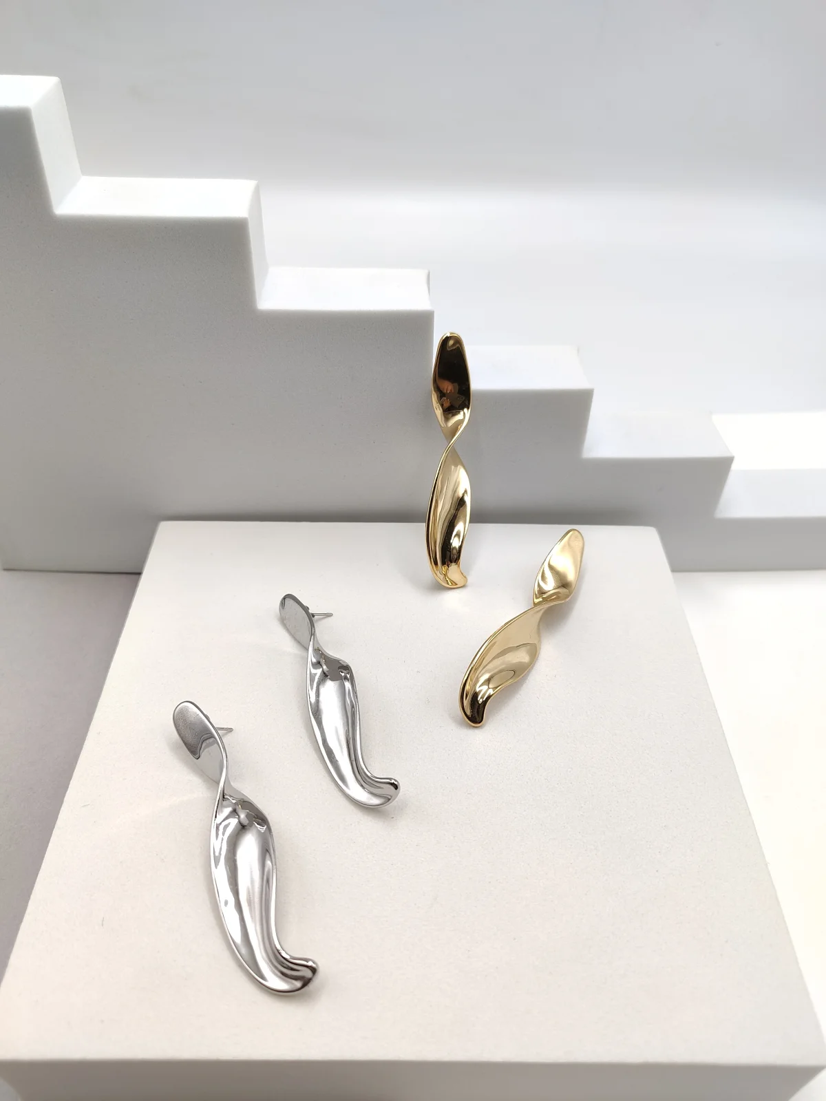 Stainless Steel Earrings with Twisted Design by Magis Handmade Jewels – view 2