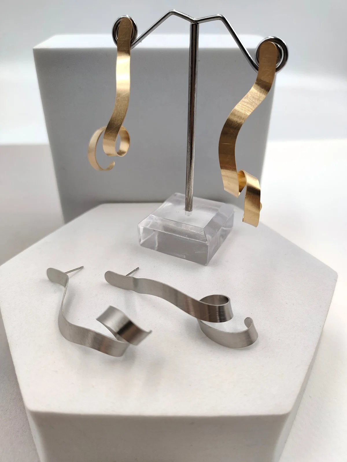 Stainless Steel Earrings with Twisted Design by Magis Handmade Jewels – view 2