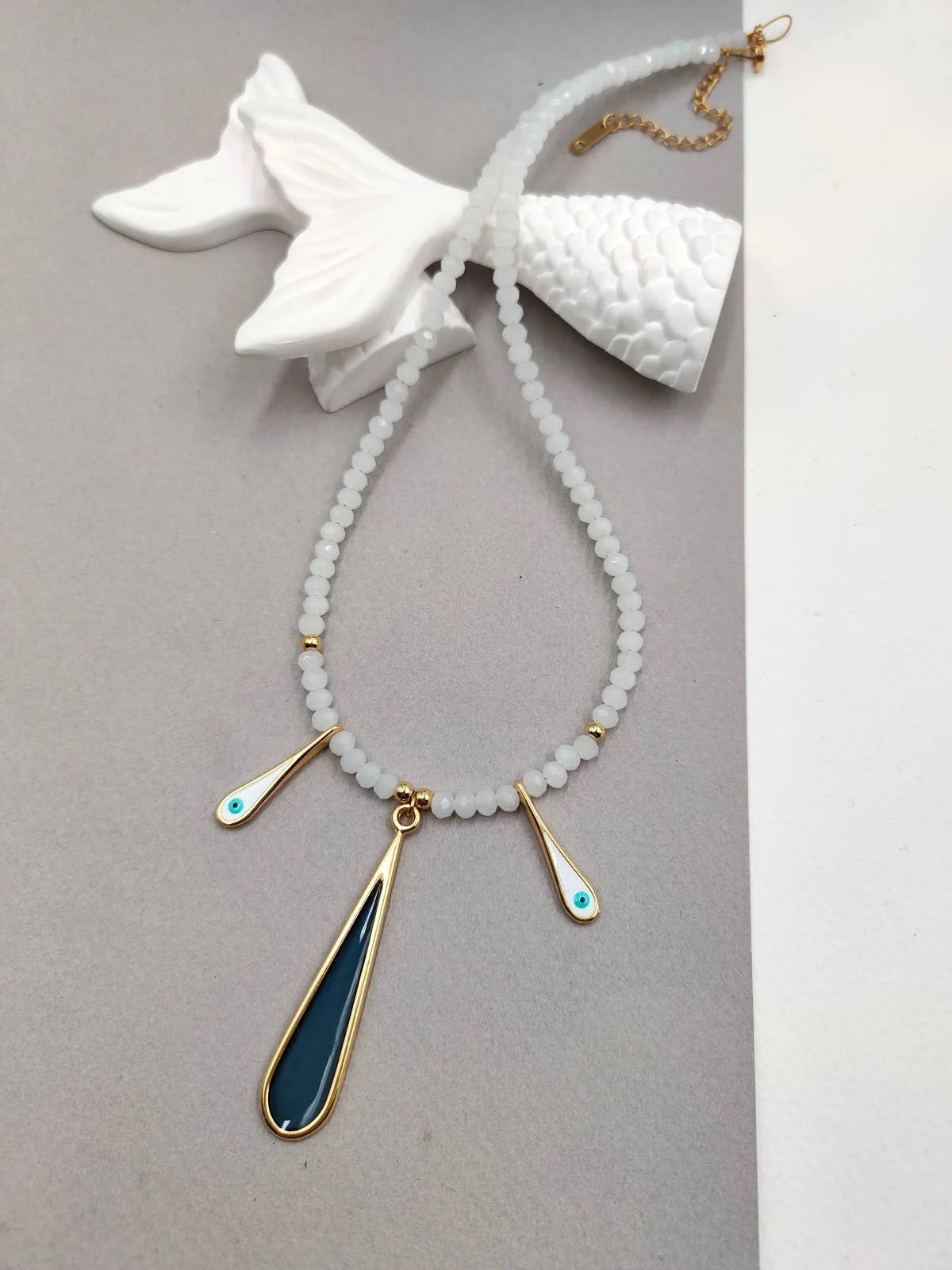 Necklace with Faceted Crystals and Gold-Plated Enamel Drops by Magis Handmade Jewels – view 3