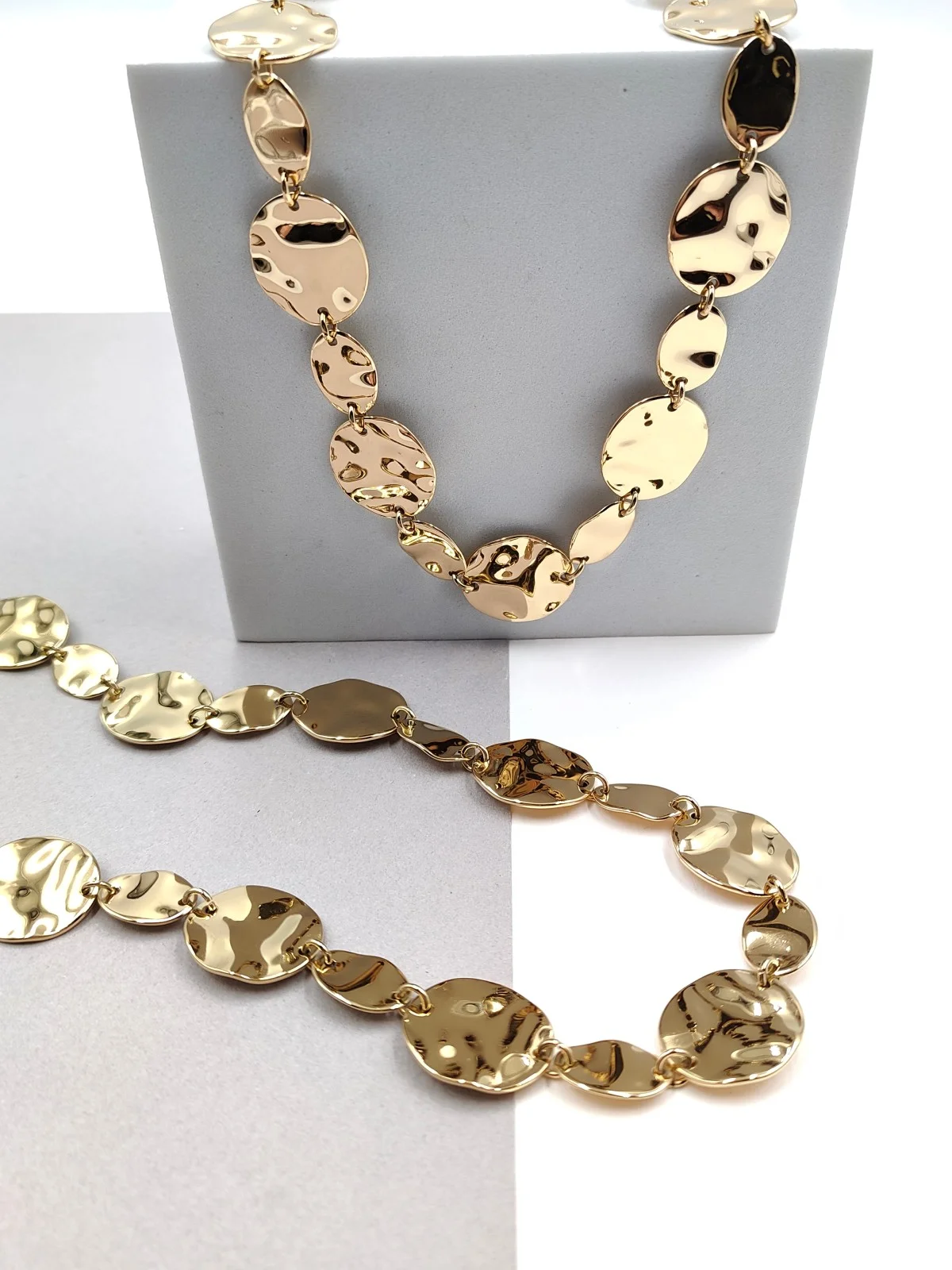 Stainless Steel Necklace with Hammered Circles by Magis Handmade Jewels – view 2