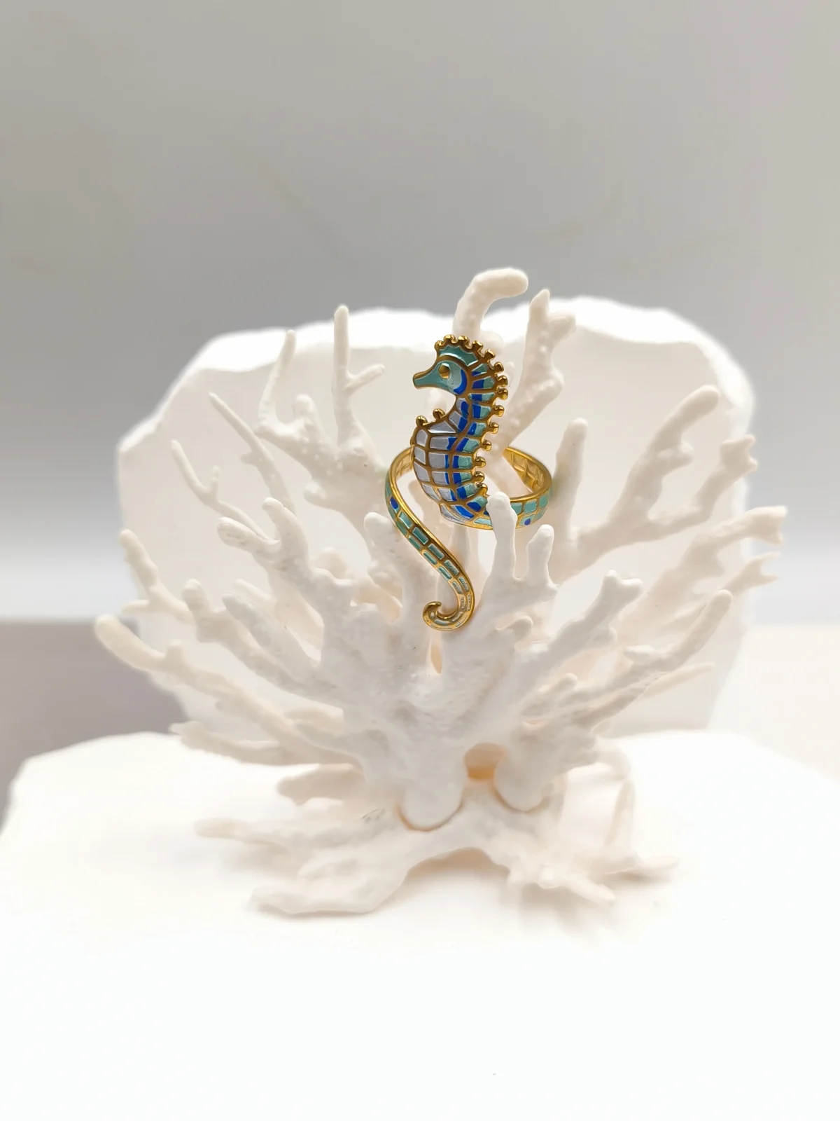 Stainless Steel Seahorse Ring with Enamel #503272