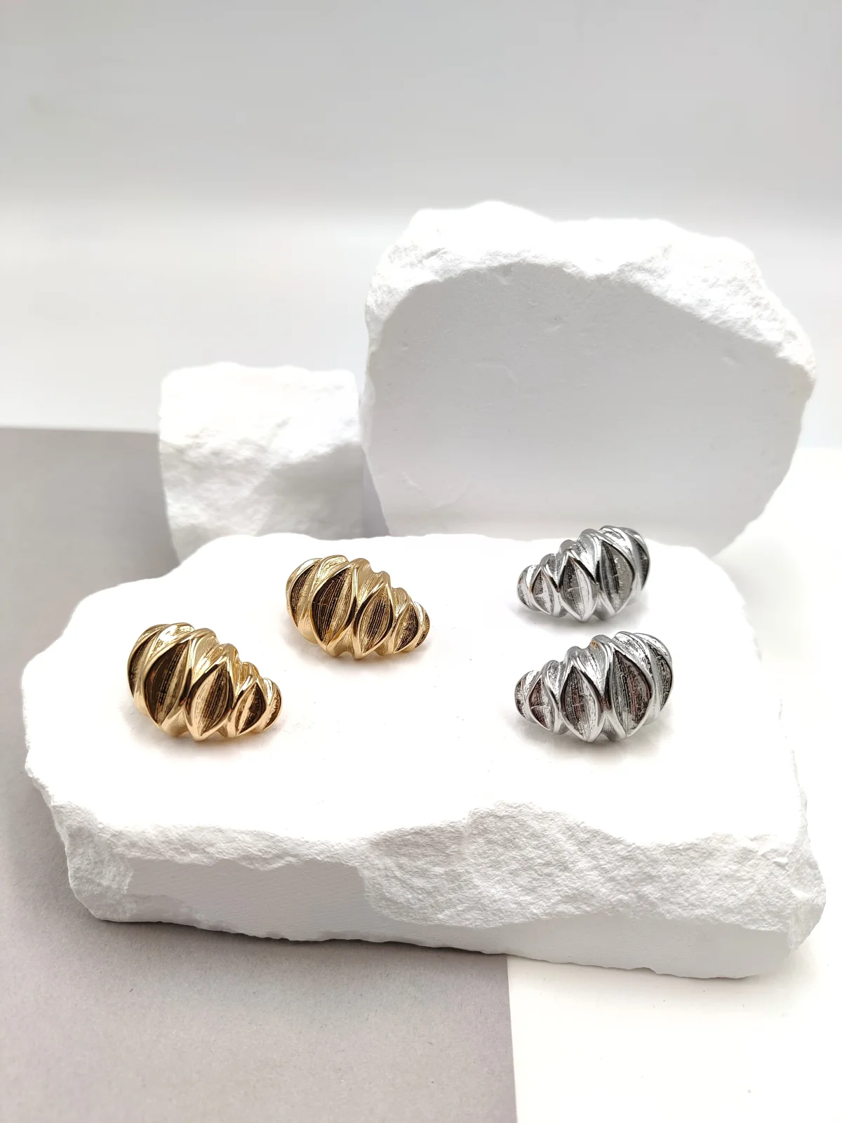 Stainless Steel Embossed Earrings by Magis Handmade Jewels – view 2