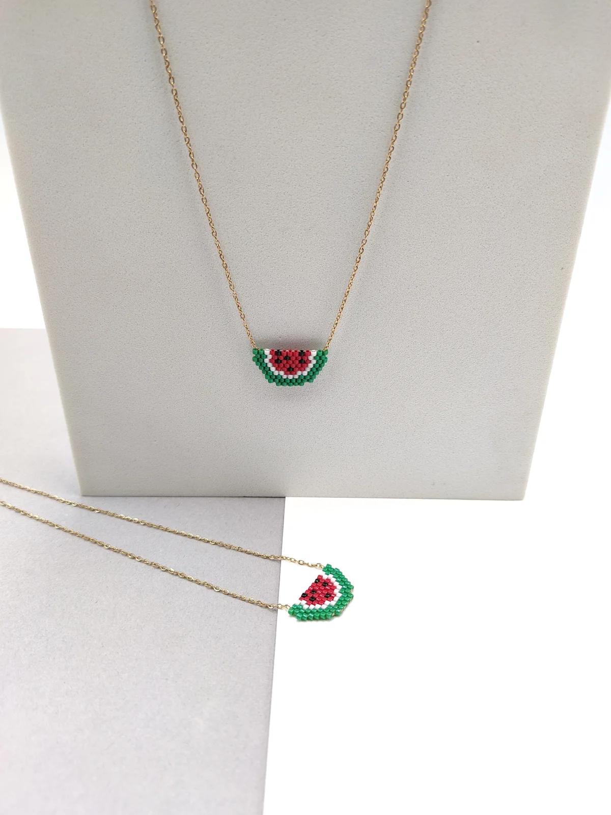 Stainless Steel Necklace with Miyuki Beads and Watermelon by Magis Handmade Jewels – view 2
