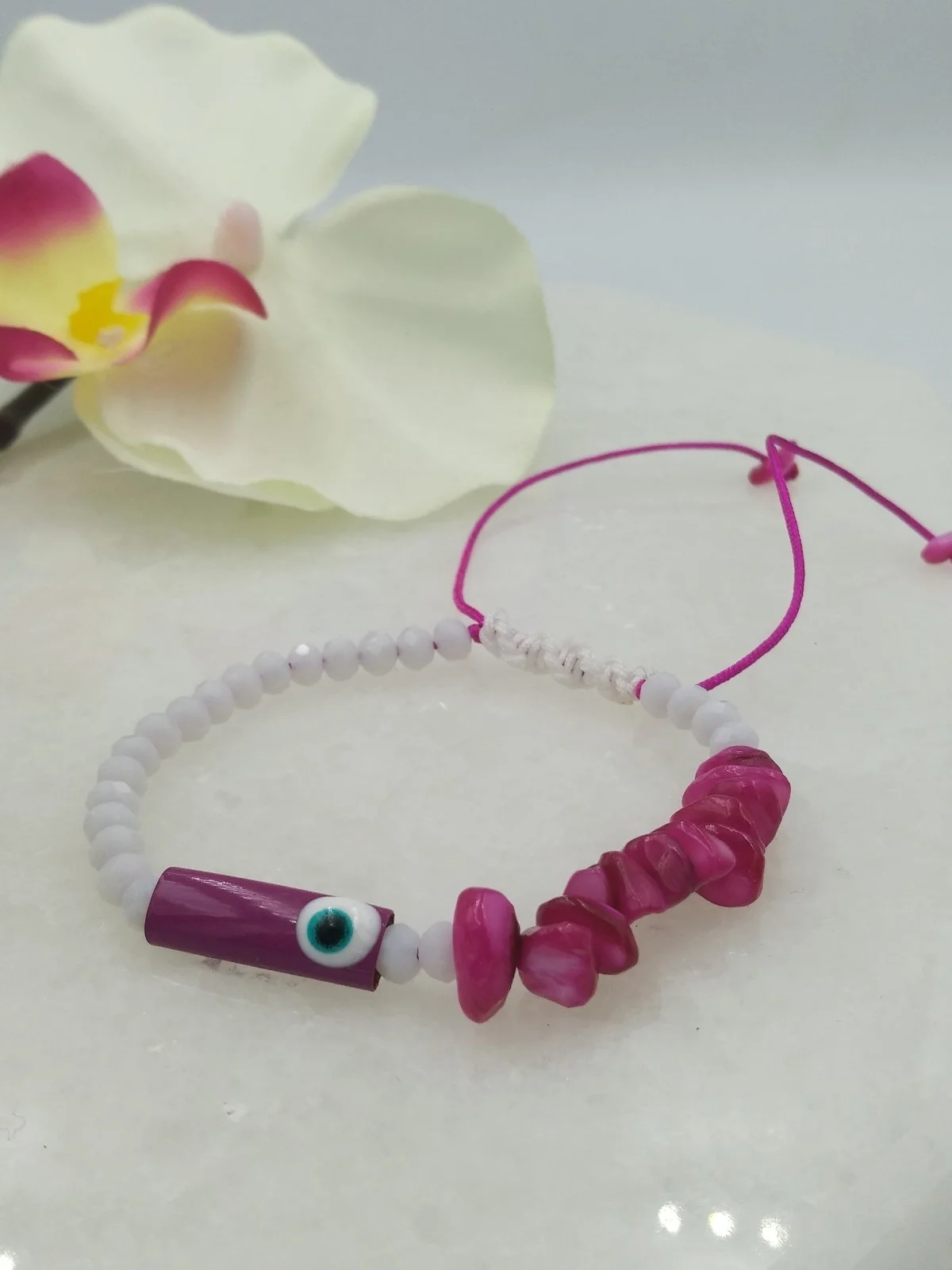 Bracelet with Beads and Enamel Evil-Eye Bar by Magis Handmade Jewels – view 3