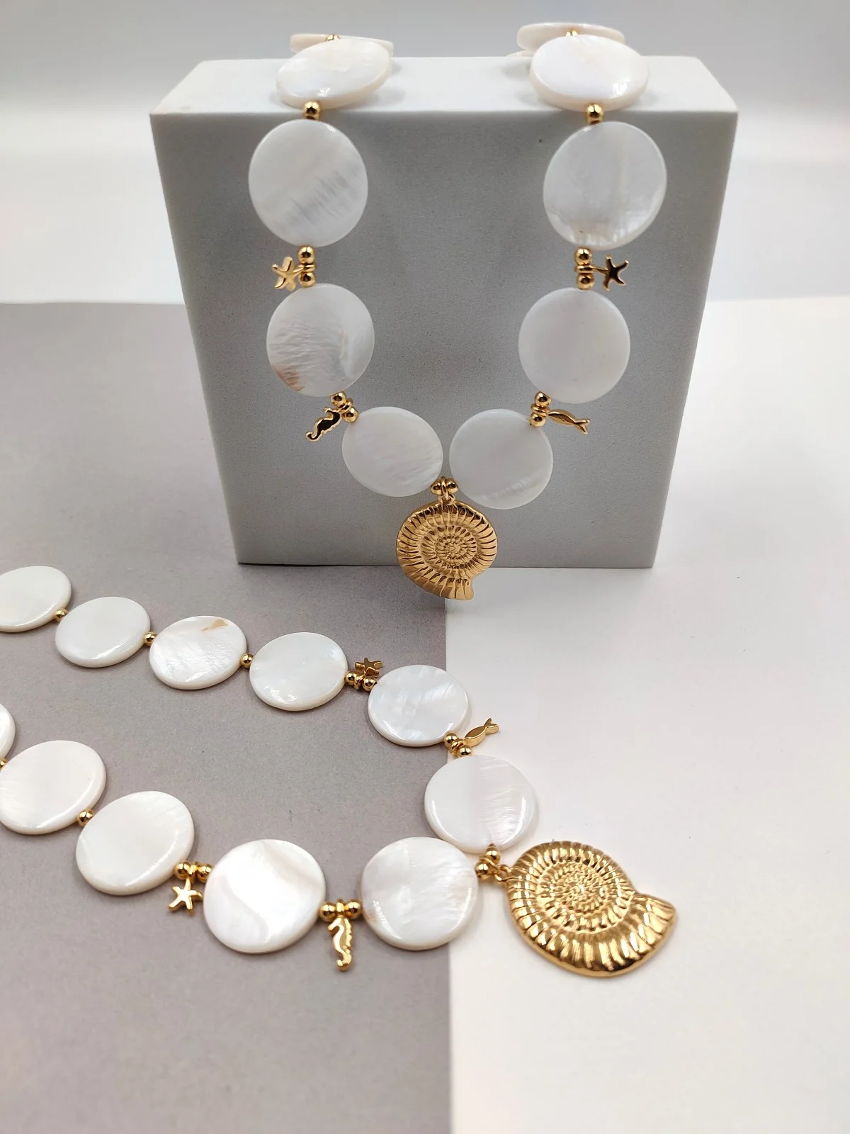 Necklace with Mother-of-Pearl and Gold-Plated Sea-Inspired Details by Magis Handmade Jewels – view 2