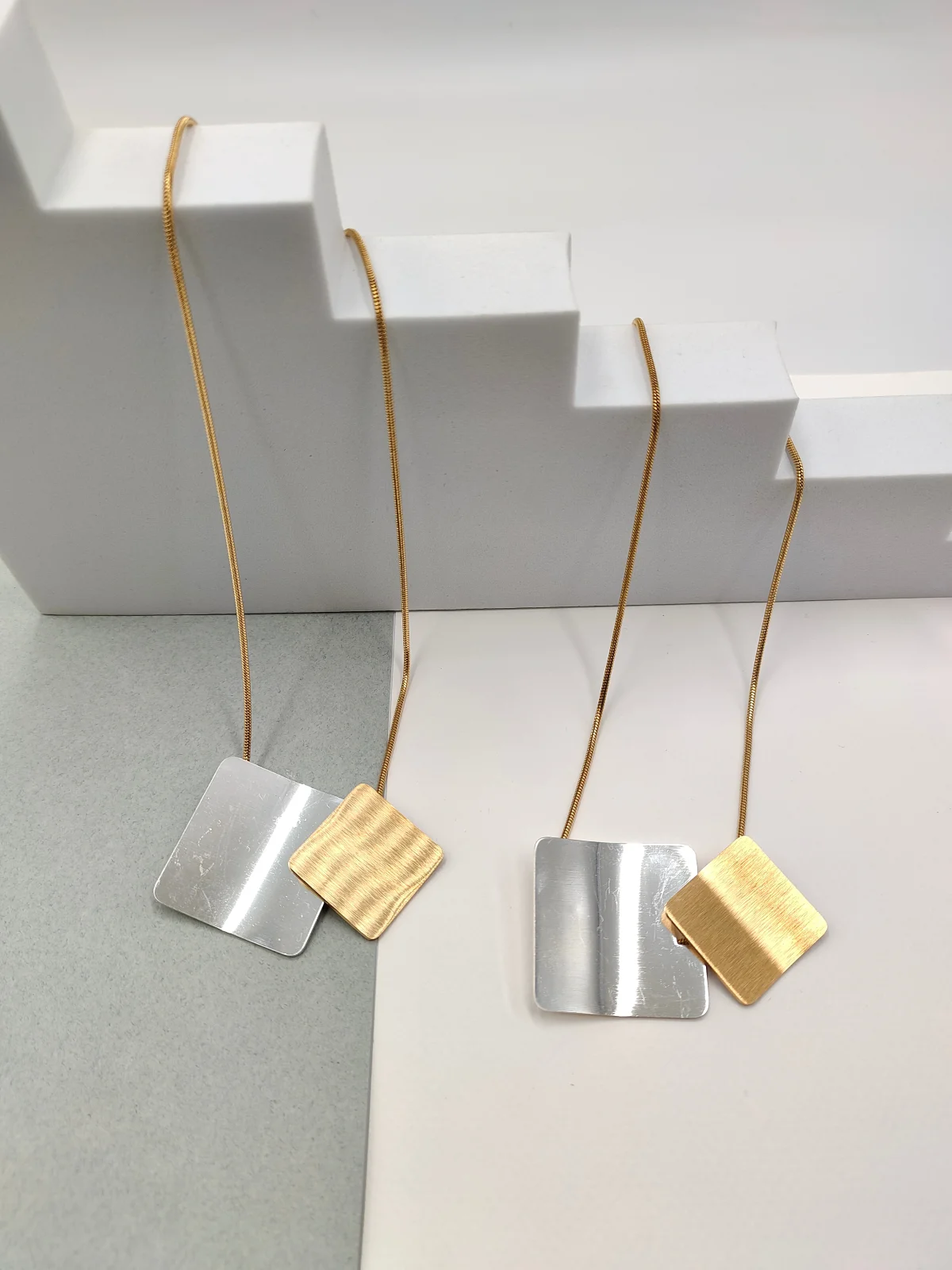 Stainless Steel Necklace with Two-Tone Squares by Magis Handmade Jewels – view 2