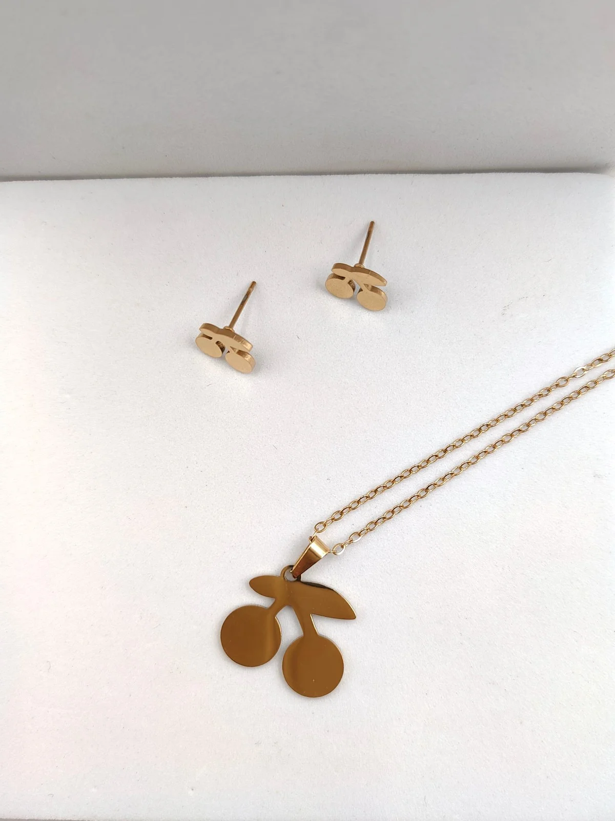 Stainless Steel Necklace and Earrings Set with Cherries by Magis Handmade Jewels – view 2