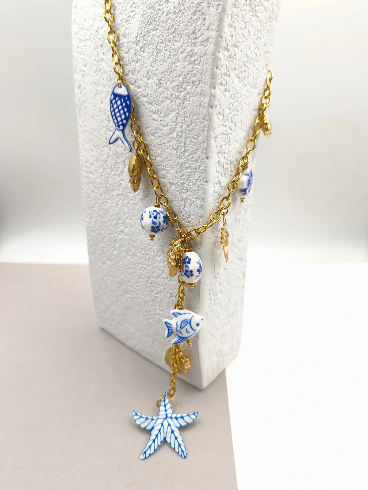 Stainless Steel Lariat Necklace with Ceramic Details by Magis Handmade Jewels – view 3