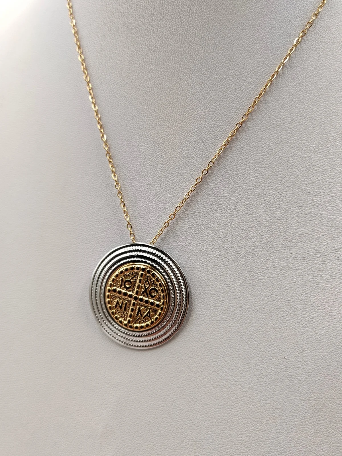 Stainless Steel Two-Tone Embossed Necklace by Magis Handmade Jewels – view 2