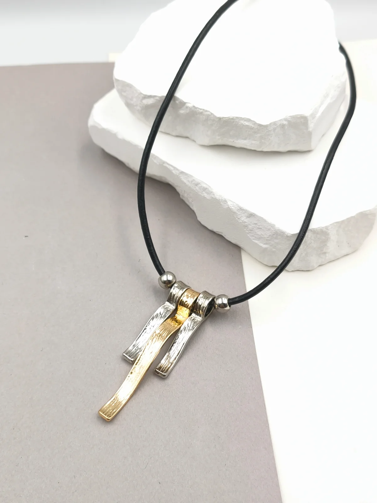 Necklace with Cord and Gold-Plated Two-Tone Details by Magis Handmade Jewels – view 2