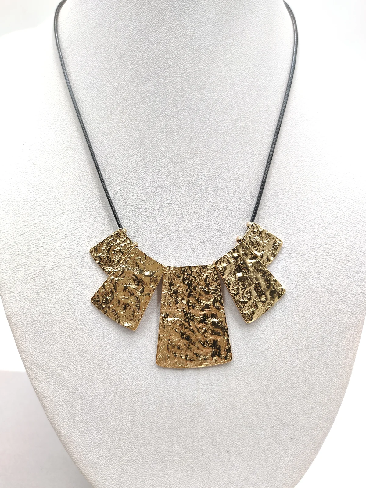 Necklace with Cord and Stainless Steel Hammered Motif by Magis Handmade Jewels – view 2