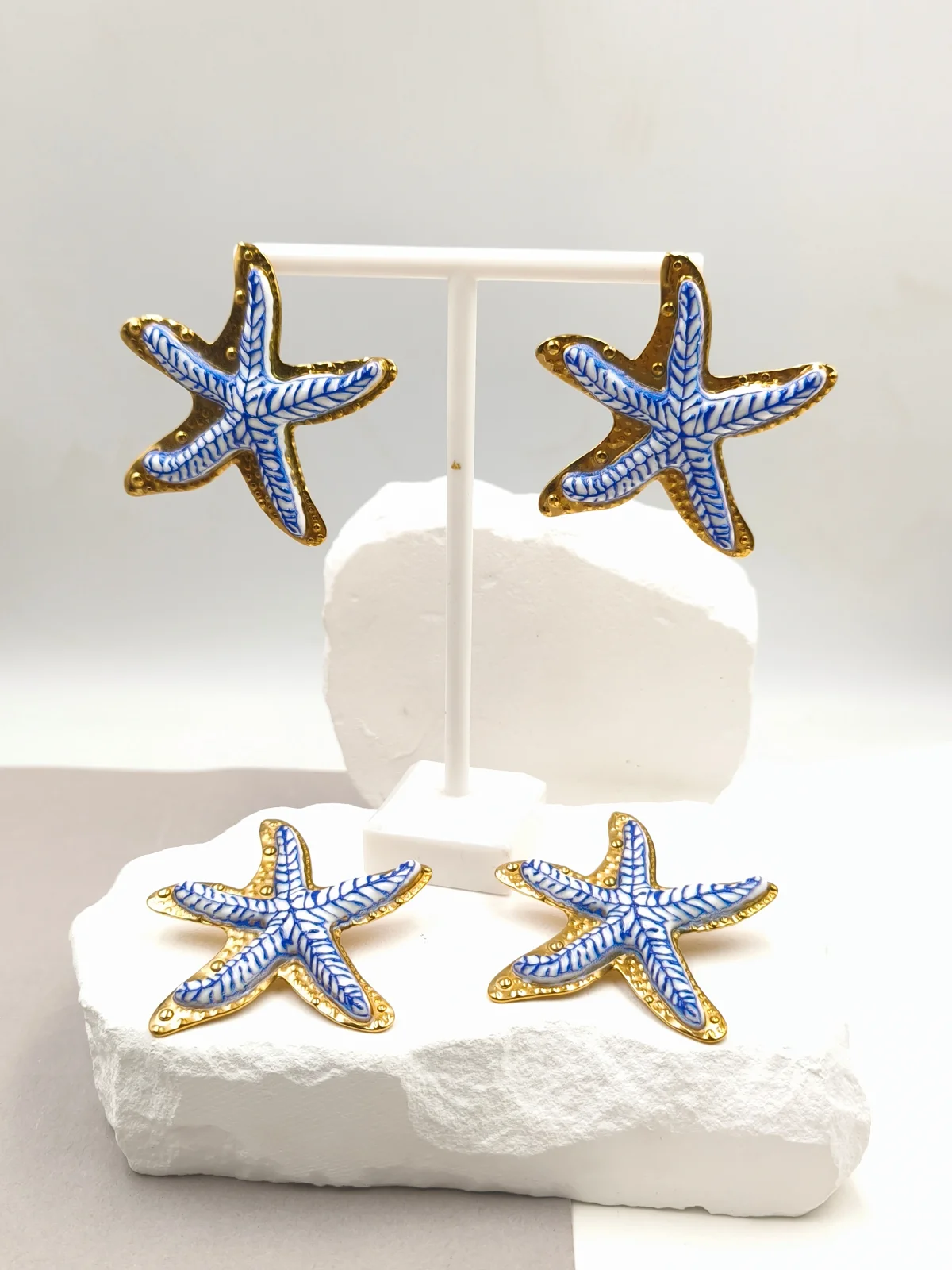 Stainless Steel Starfish Earrings with Enamel by Magis Handmade Jewels – view 2