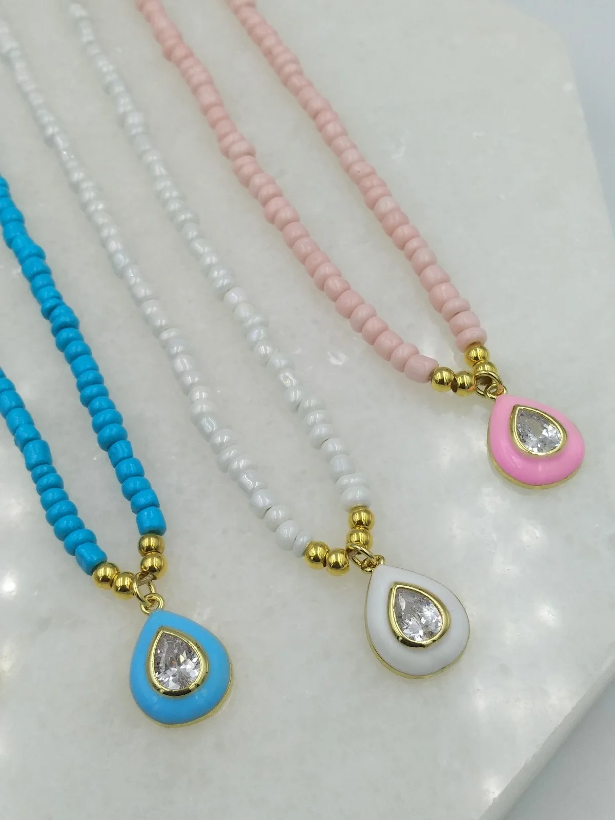 Necklace with Beads and Enamel Drop with Zircon by Magis Handmade Jewels – view 3