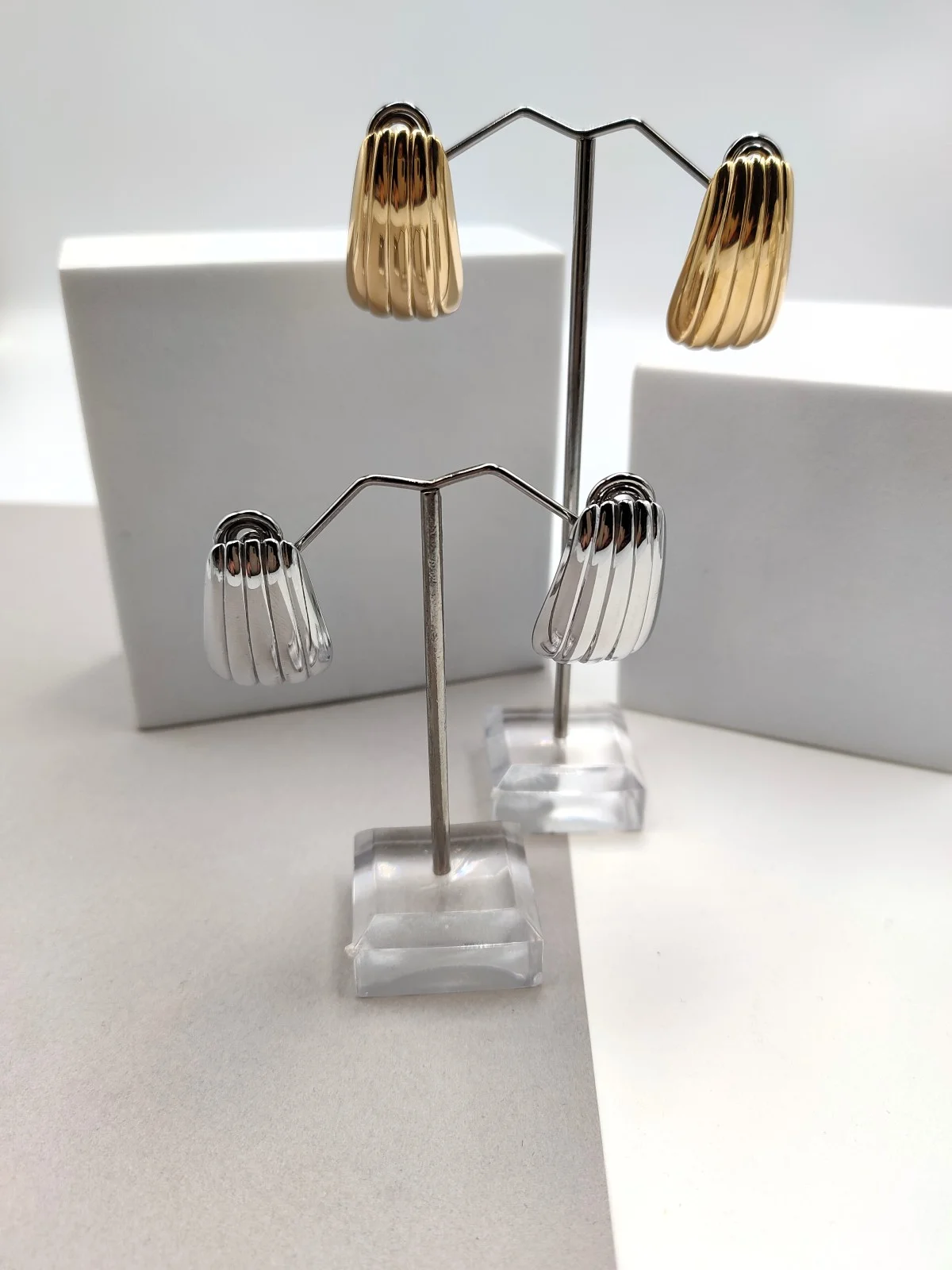 Stainless Steel Earrings with Stripes by Magis Handmade Jewels – view 4
