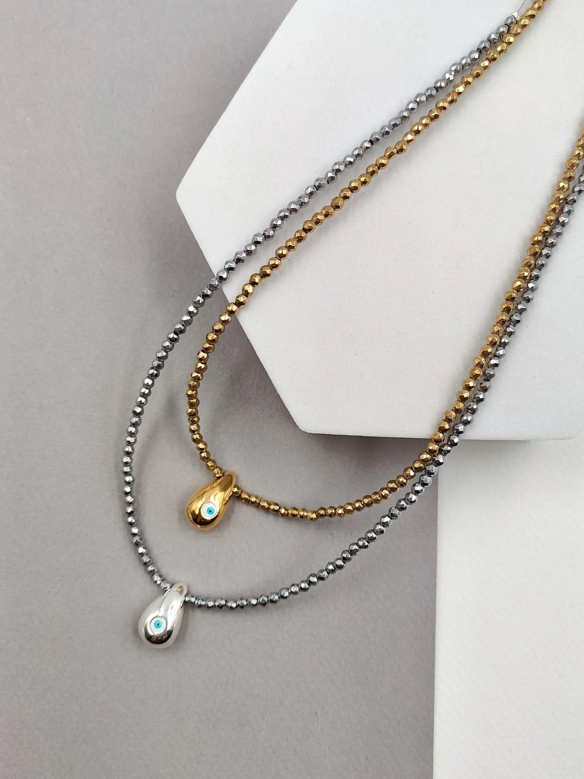Necklace with Hematite Beads and Enamel Drop by Magis Handmade Jewels – view 3