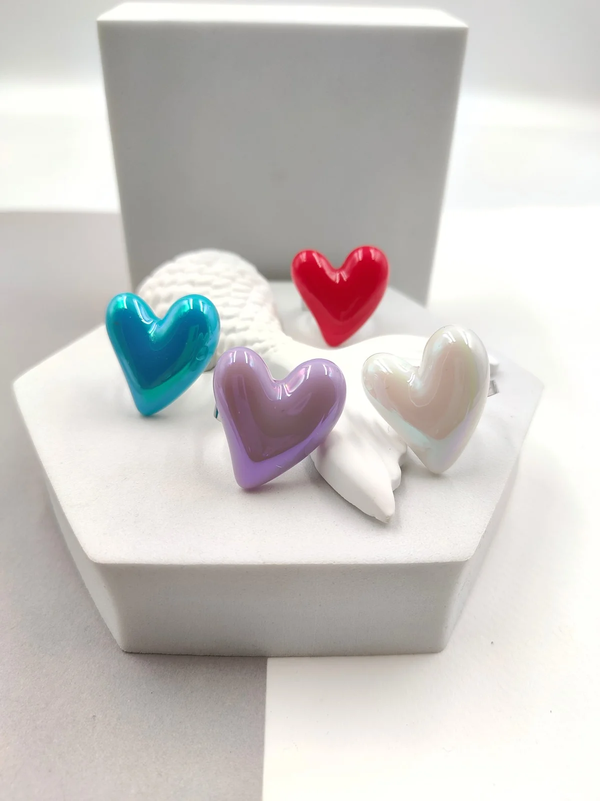 Stainless Steel Ring with Acrylic Heart by Magis Handmade Jewels – view 2