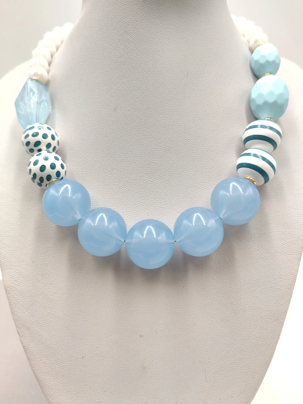 Necklace with Crystals, Acrylic and Wooden Beads #952864