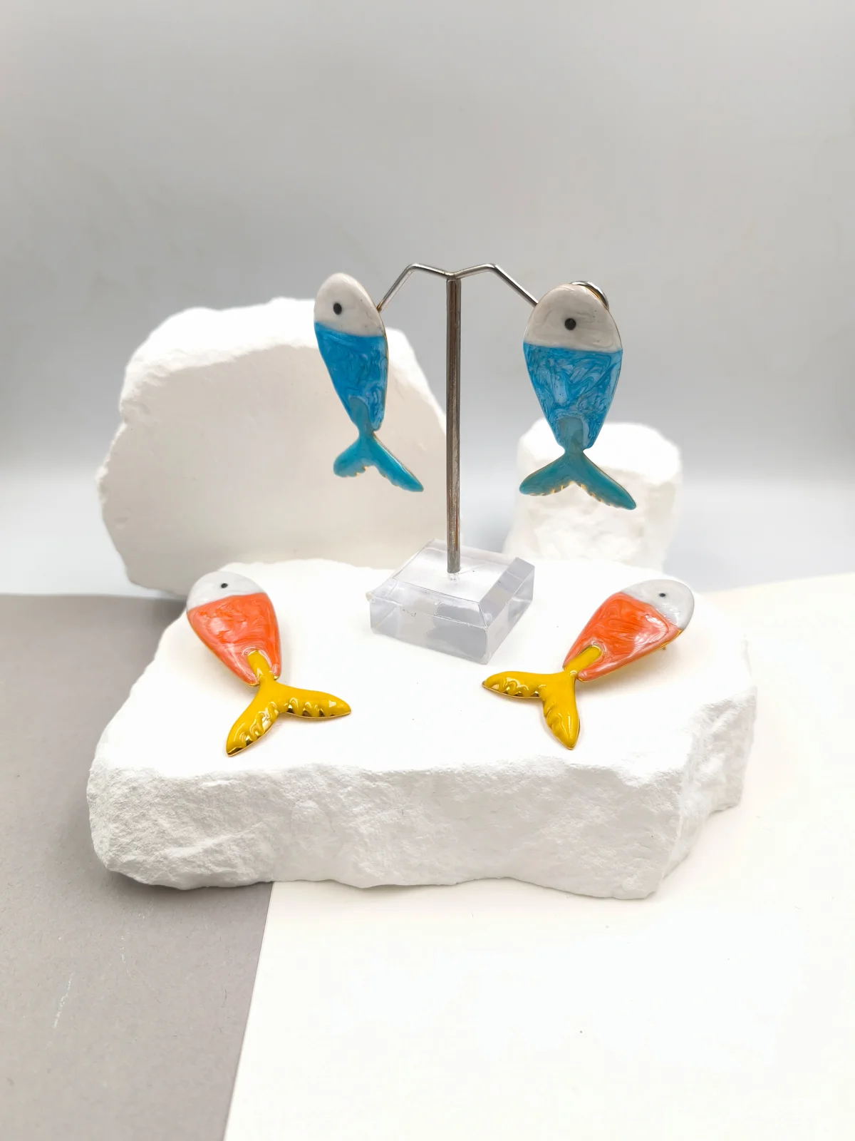 Stainless Steel Fish Earrings with Enamel by Magis Handmade Jewels – view 2