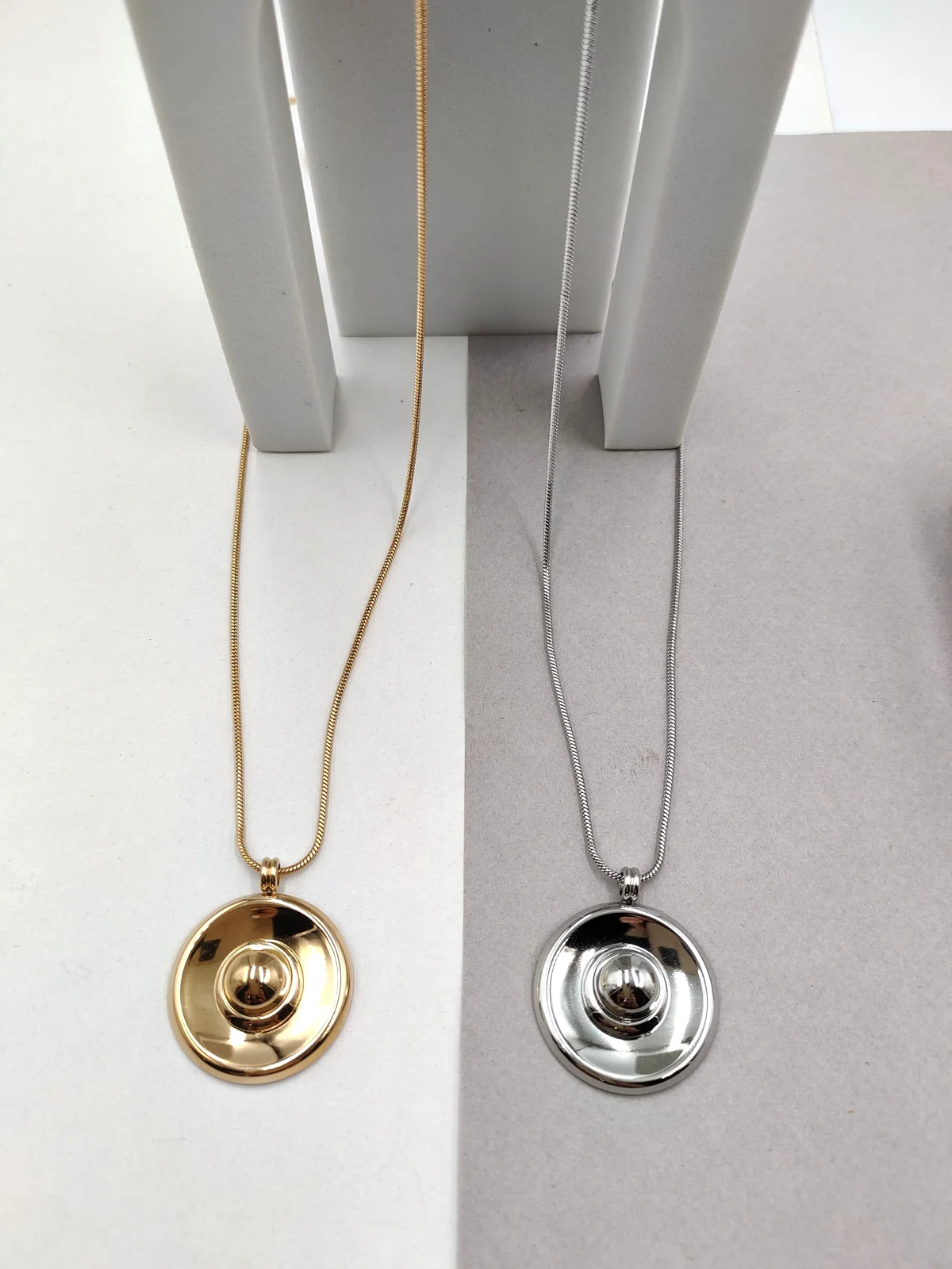 Stainless Steel Long Necklace with Round Motif by Magis Handmade Jewels – view 3