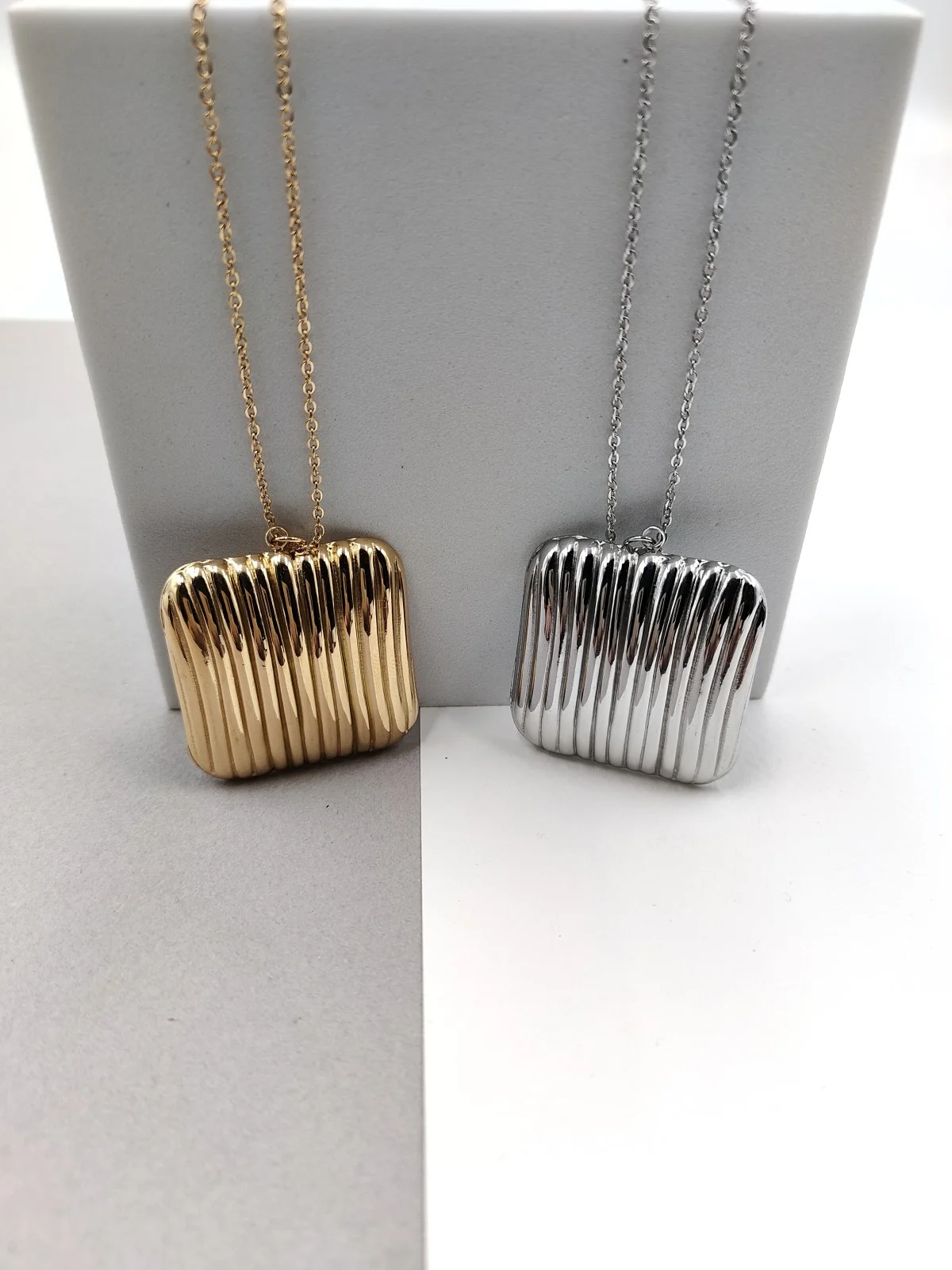 Stainless Steel Necklace with Square by Magis Handmade Jewels – view 3