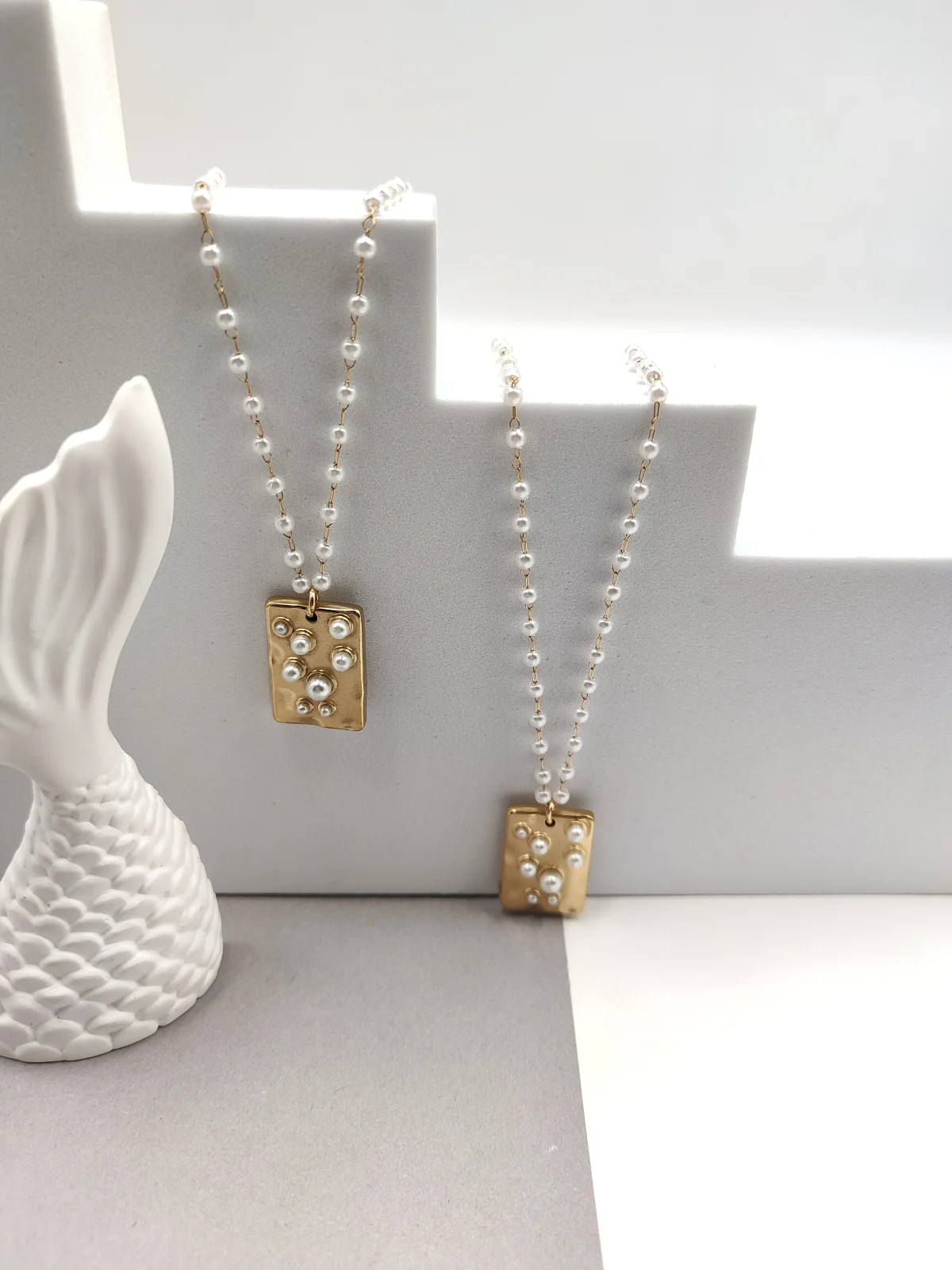 Stainless Steel Necklace with Pearls by Magis Handmade Jewels – view 2