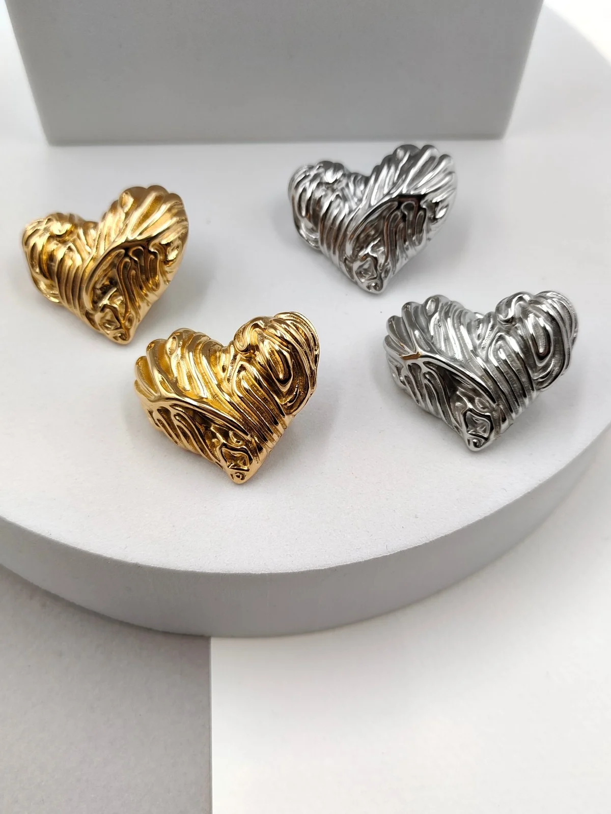 Stainless Steel Heart Earrings by Magis Handmade Jewels – view 3