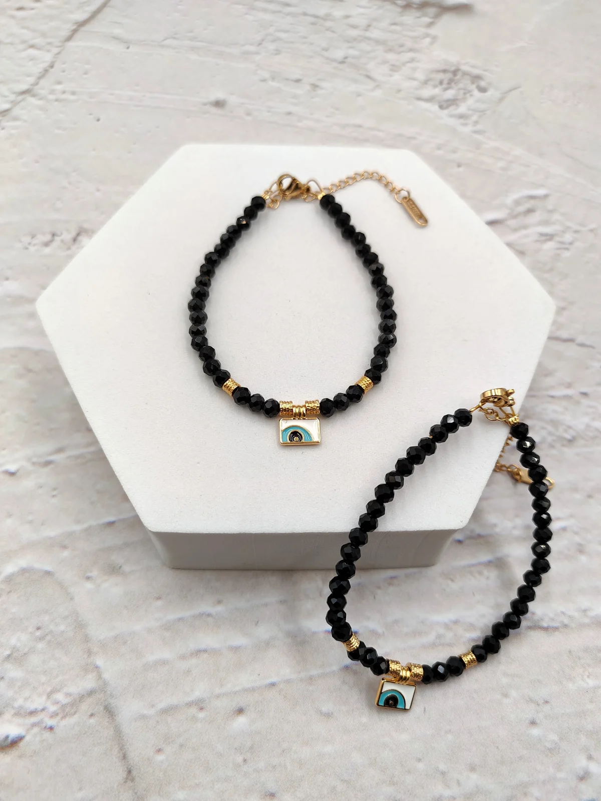 Bracelet with Crystals and Gold-Plated Evil Eye by Magis Handmade Jewels – view 4