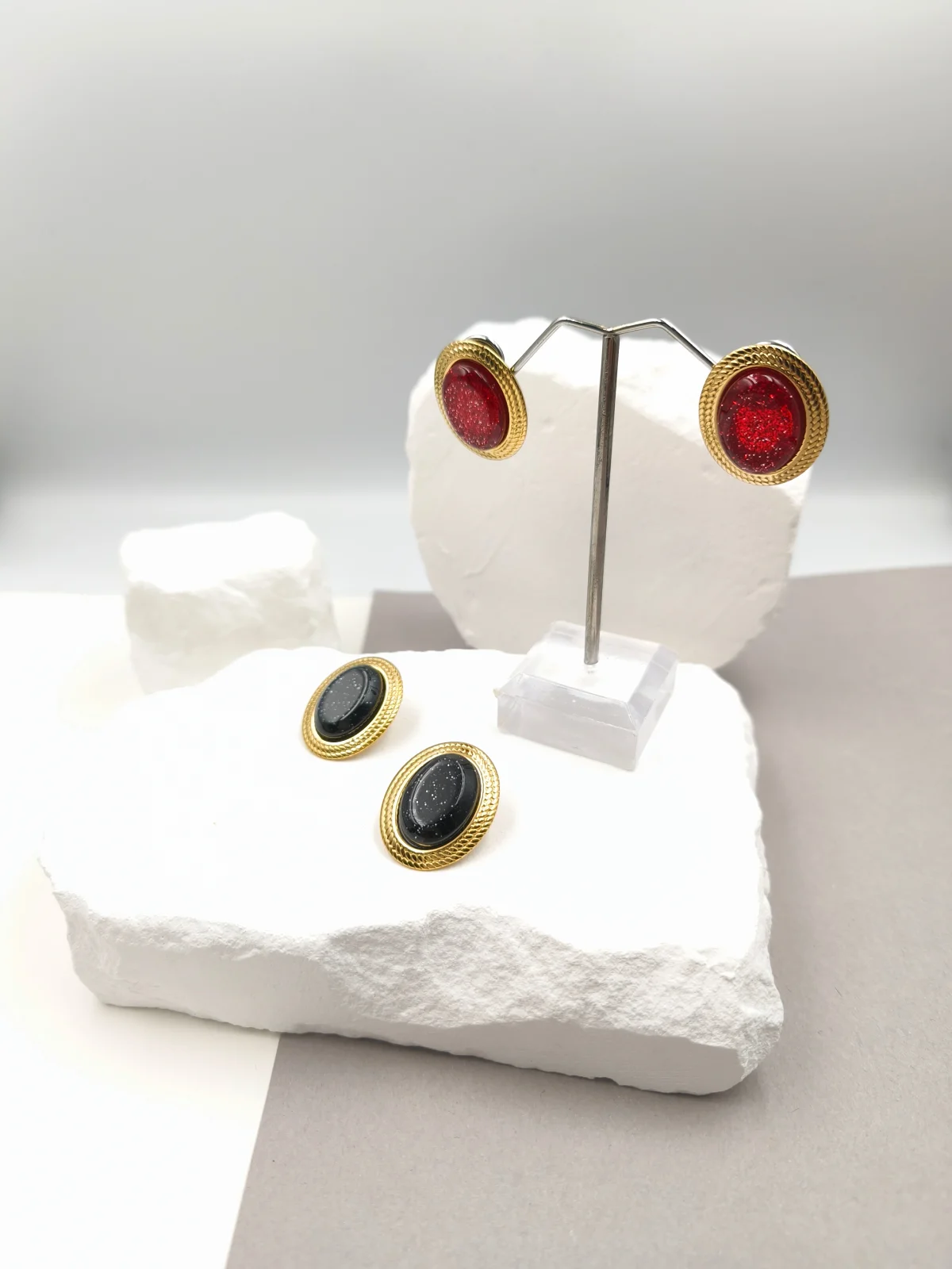 Stainless Steel Oval Earrings with Resin #703159