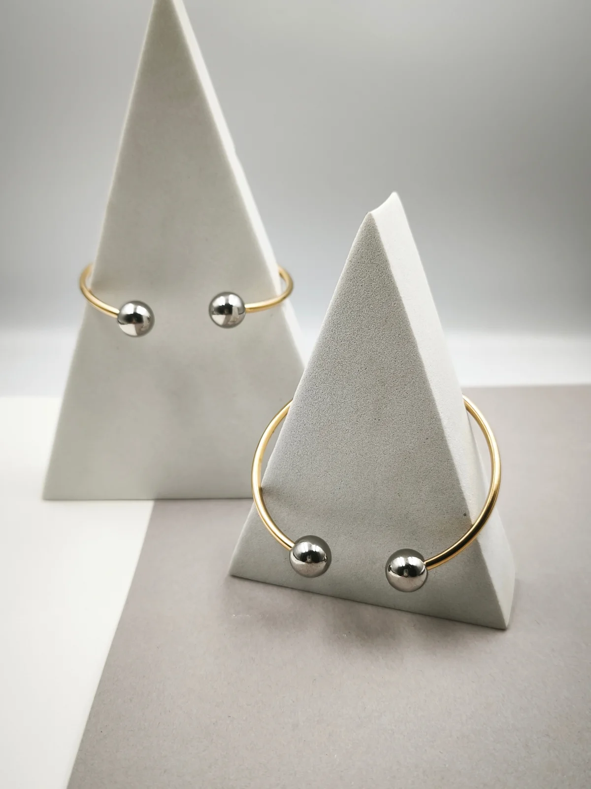 Stainless Steel Two-Tone Bracelet with Beads at the Ends by Magis Handmade Jewels – view 2