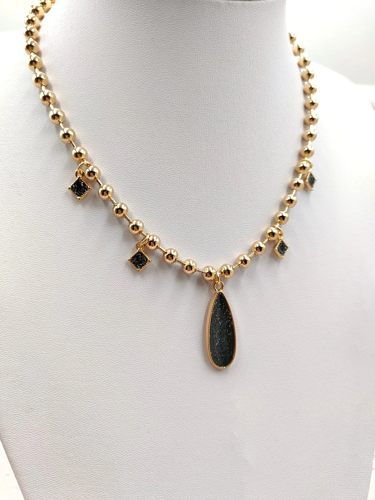 Stainless Steel Necklace with Beads and Gold-Plated Enamel Details by Magis Handmade Jewels – view 2
