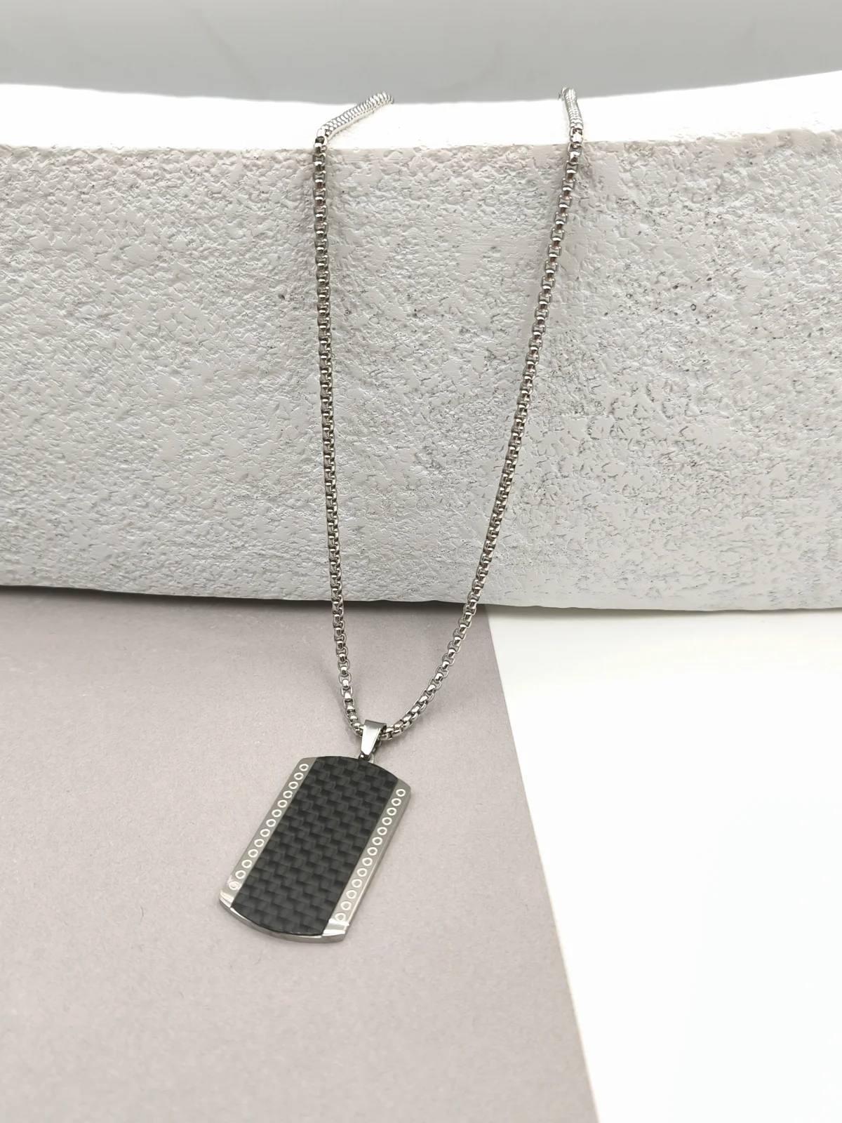 Stainless Steel Necklace with Two-Tone Rectangle by Magis Handmade Jewels – view 2