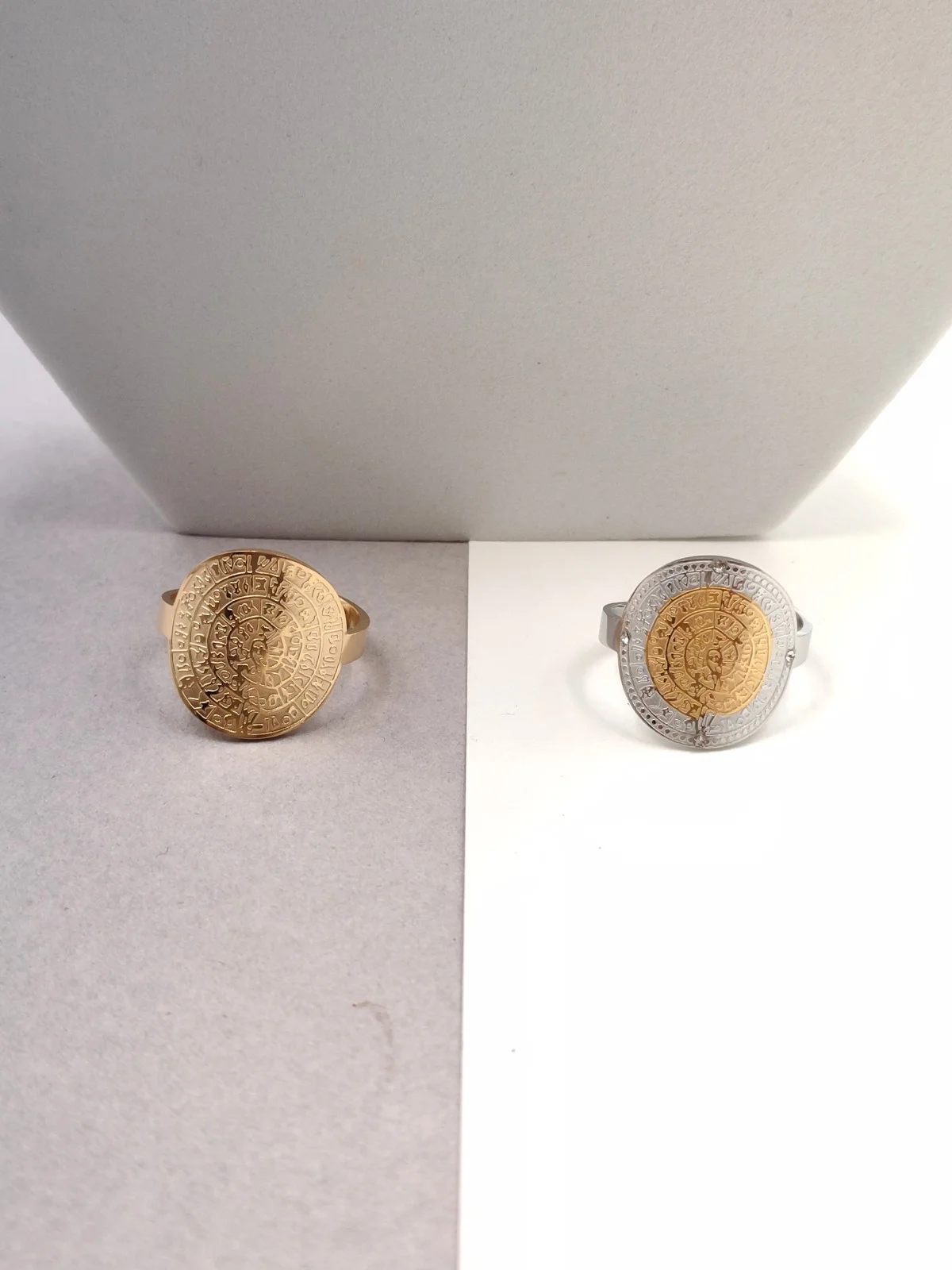 Stainless Steel Ring with Phaistos Disc by Magis Handmade Jewels – view 3