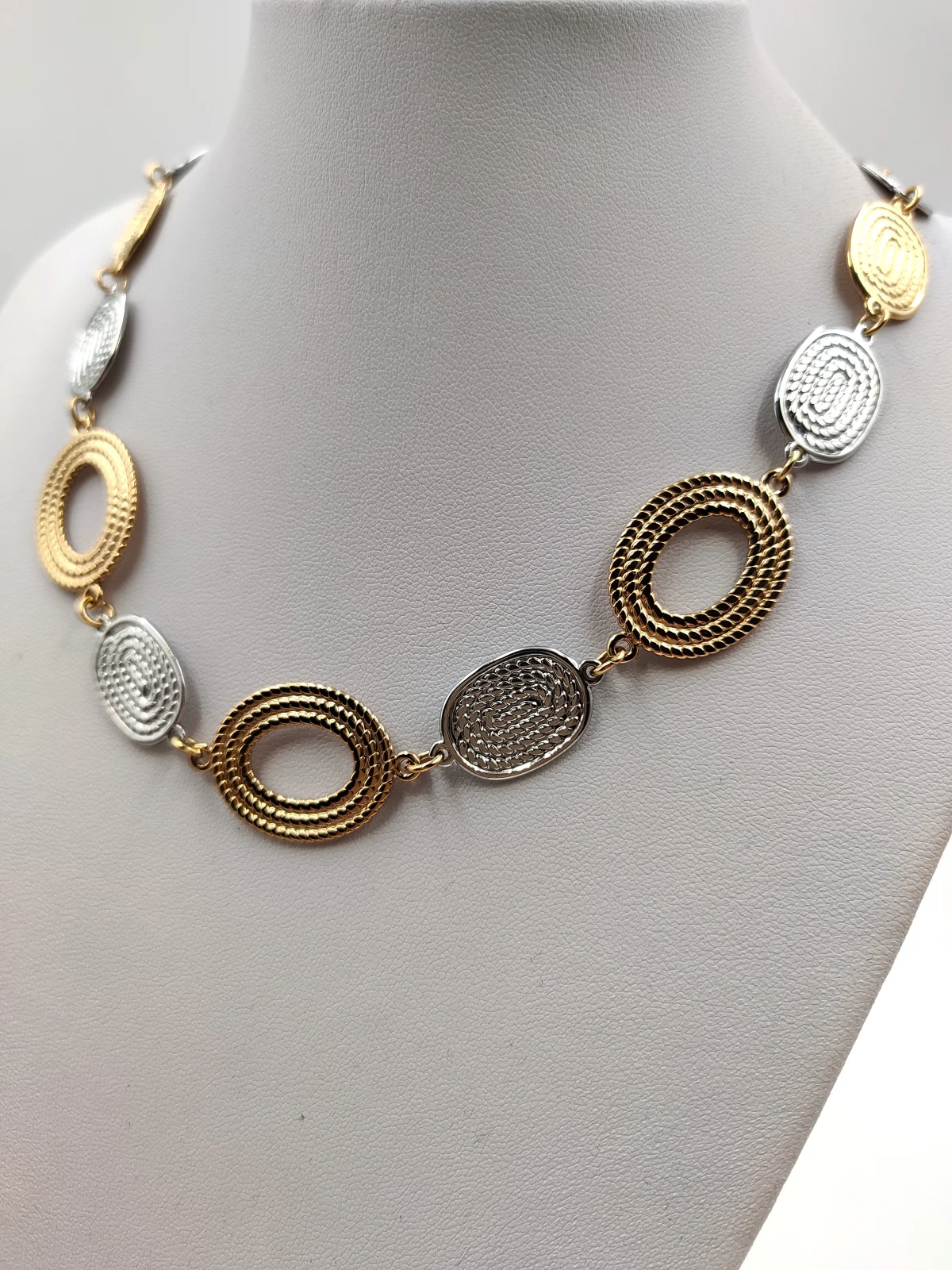Stainless Steel Two-Tone Necklace with Embossed Motif #852213