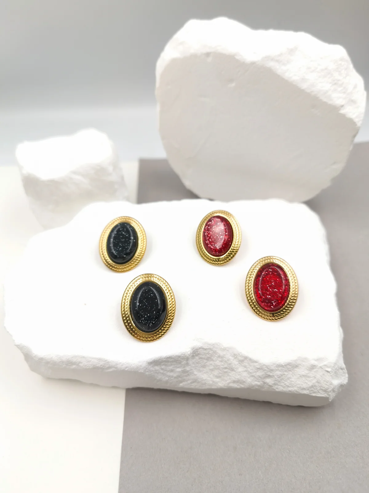 Stainless Steel Oval Earrings with Resin by Magis Handmade Jewels – view 2