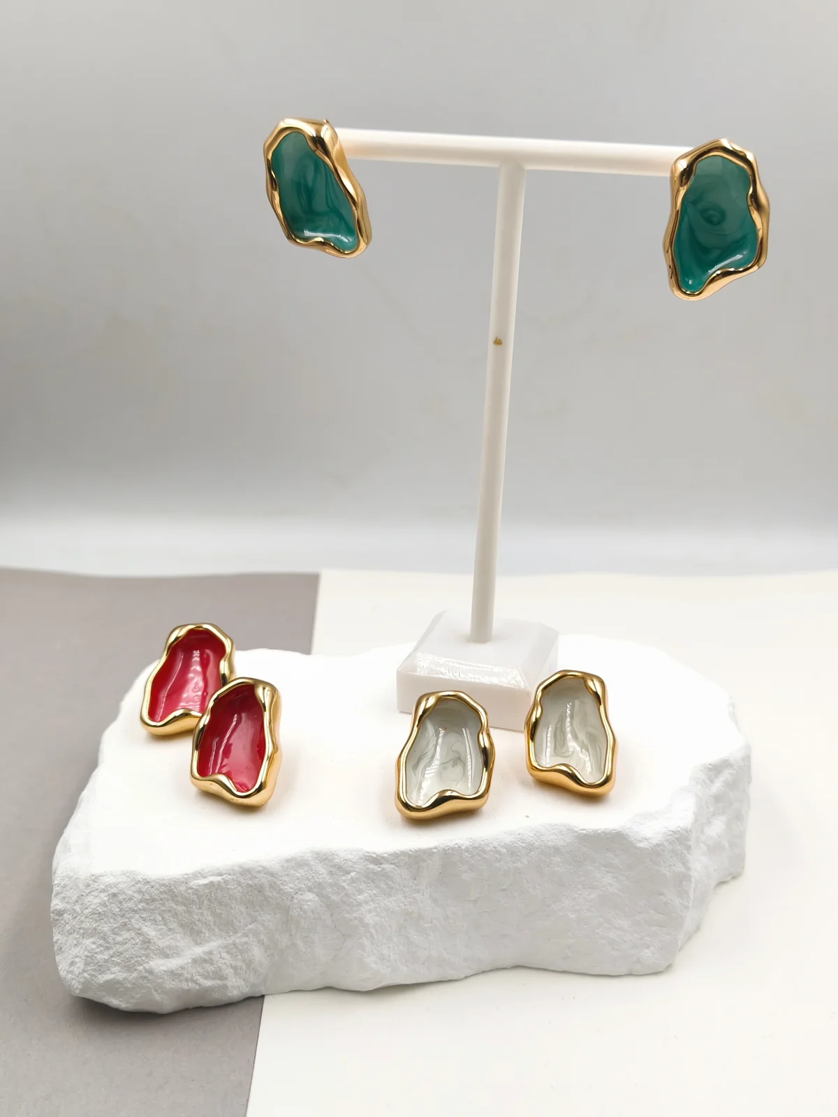 Stainless Steel Earrings with Irregular Shape and Enamel #753178