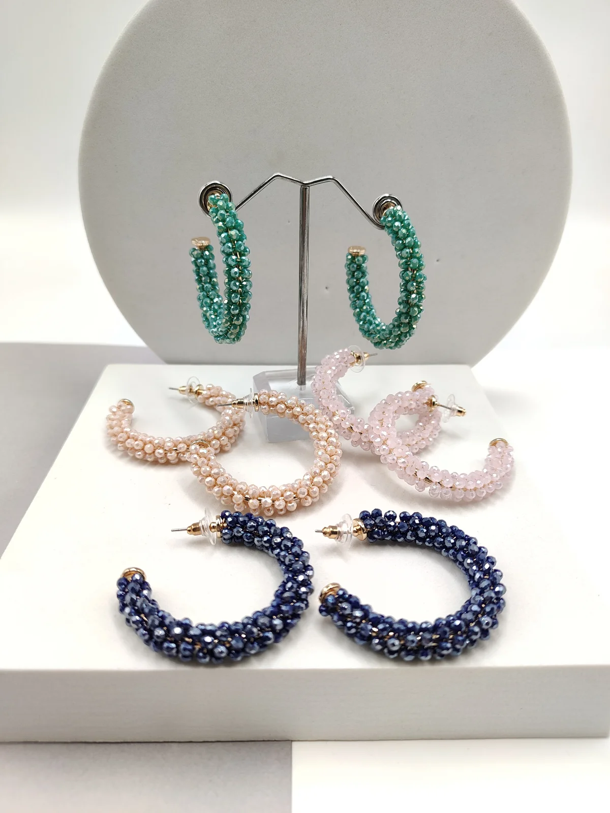 Gold-Plated Hoop Earrings with Crystals by Magis Handmade Jewels – view 3