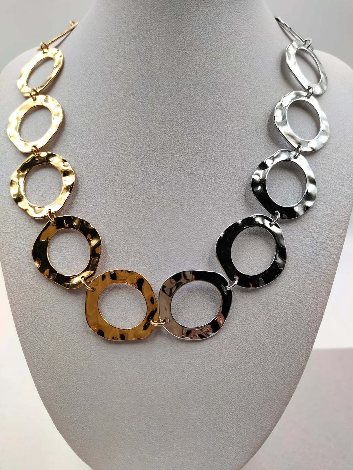 Stainless Steel Necklace with Hammered Two-Tone Circles by Magis Handmade Jewels – view 2
