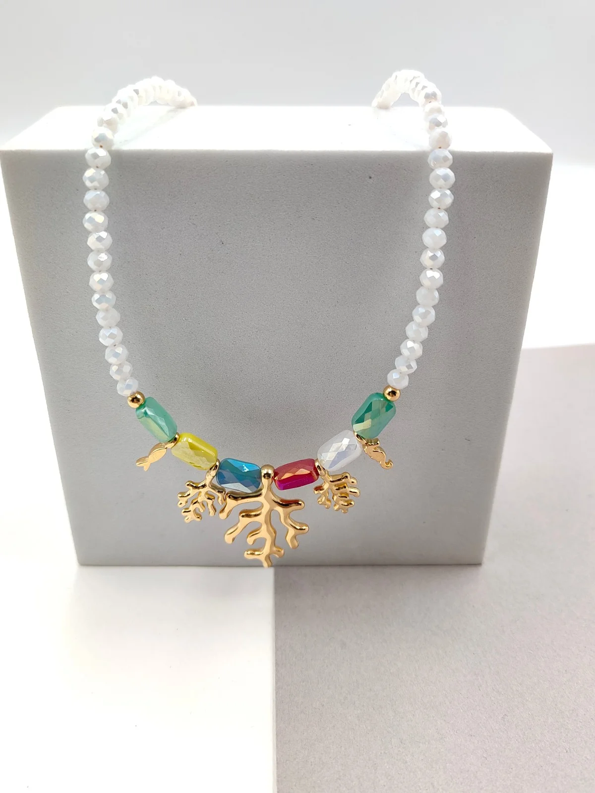 Necklace with Beads, Crystals and Gold-Plated Details by Magis Handmade Jewels – view 3