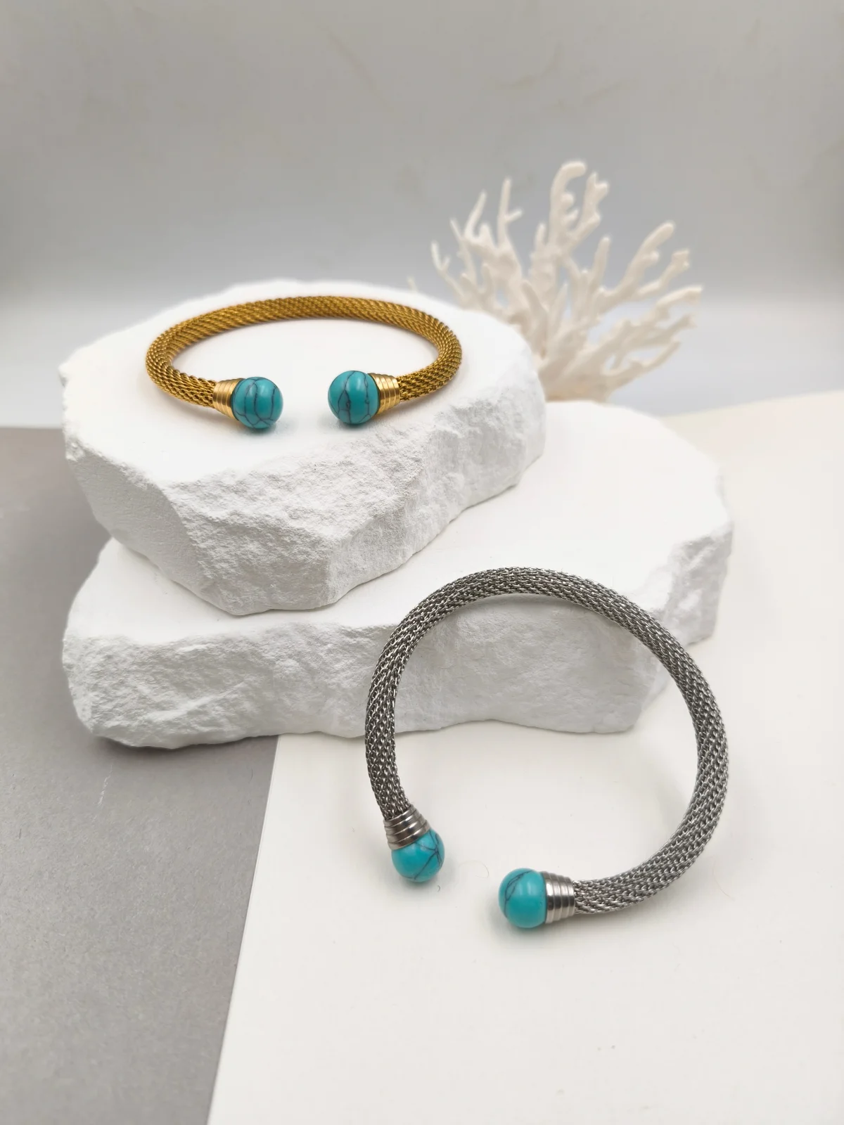 Stainless Steel Bracelet with Howlite by Magis Handmade Jewels – view 2
